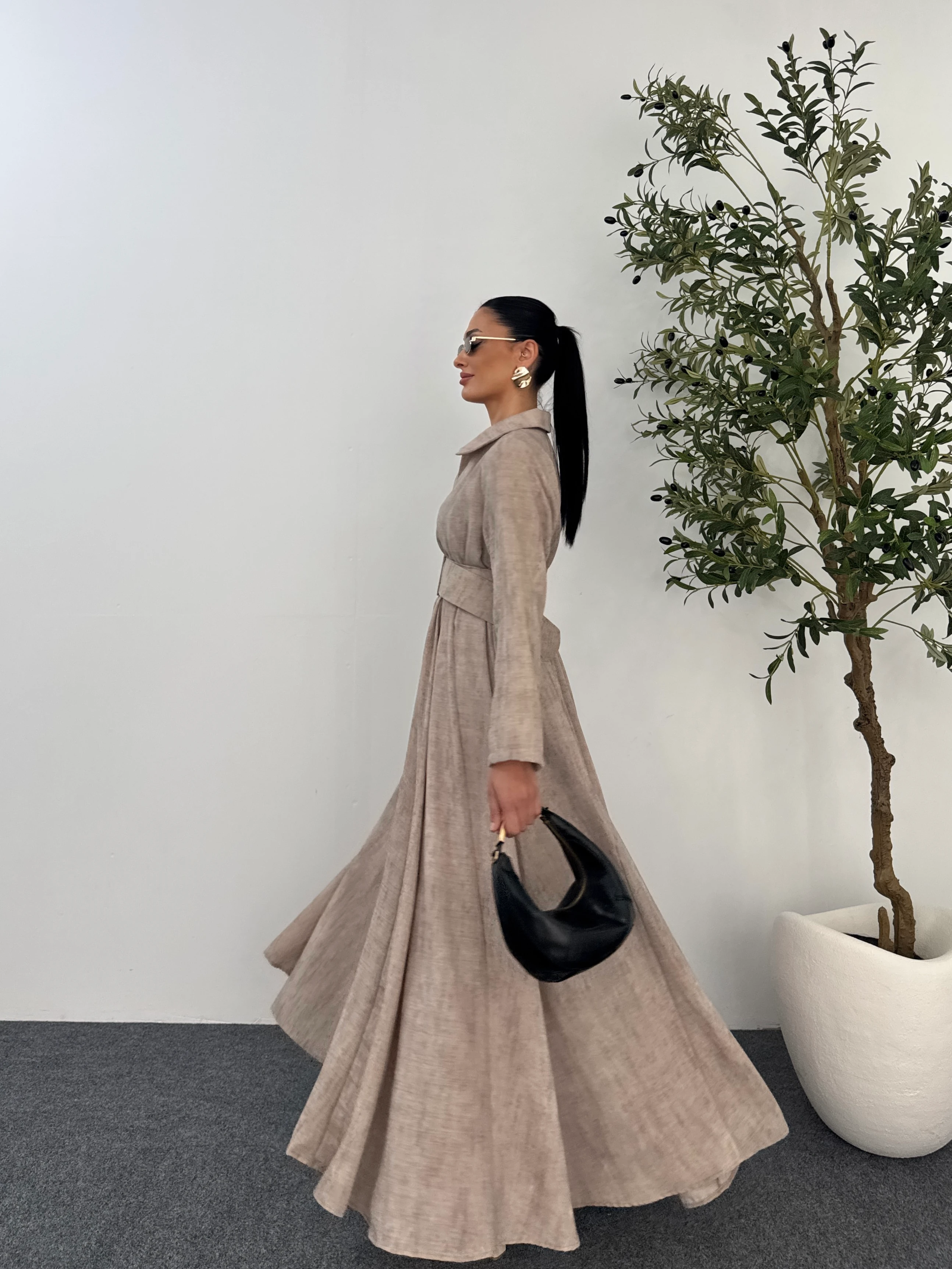 Gömlek Yaka Kemerli Elbise  