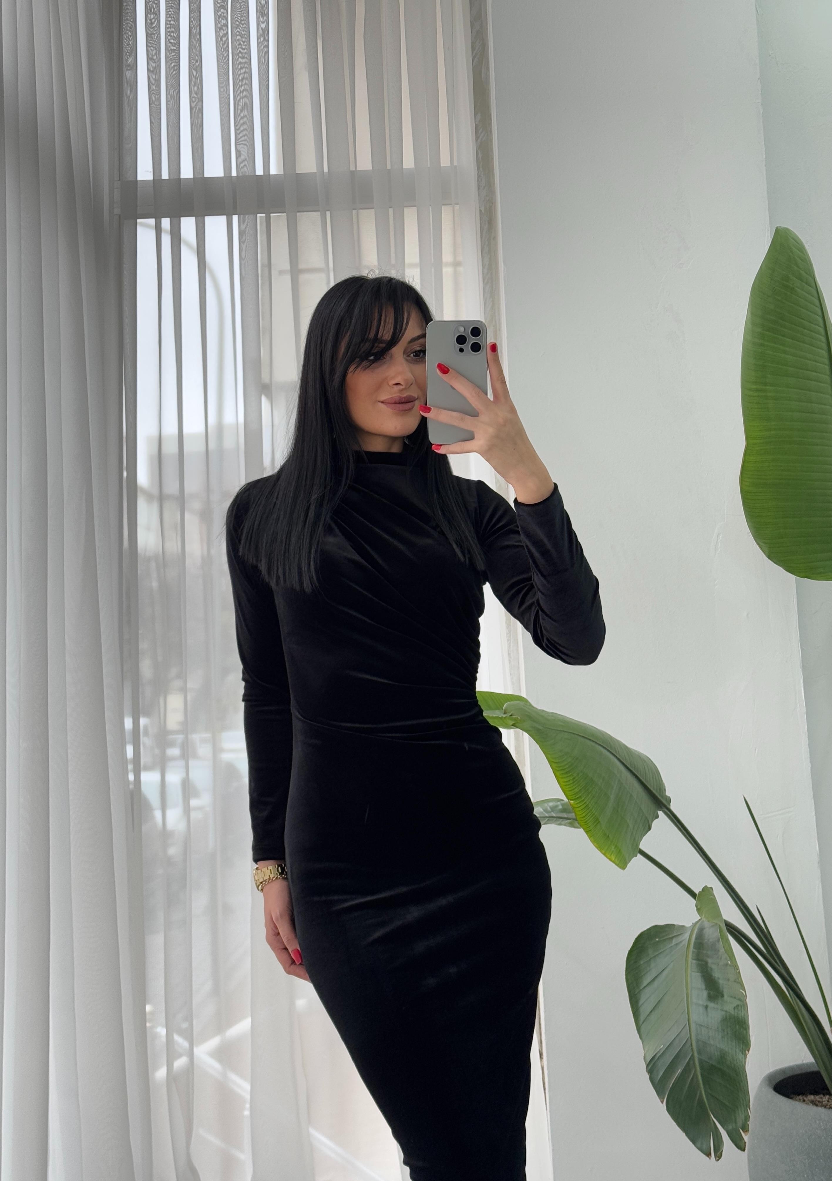 Drape Detay Kadife Elbise