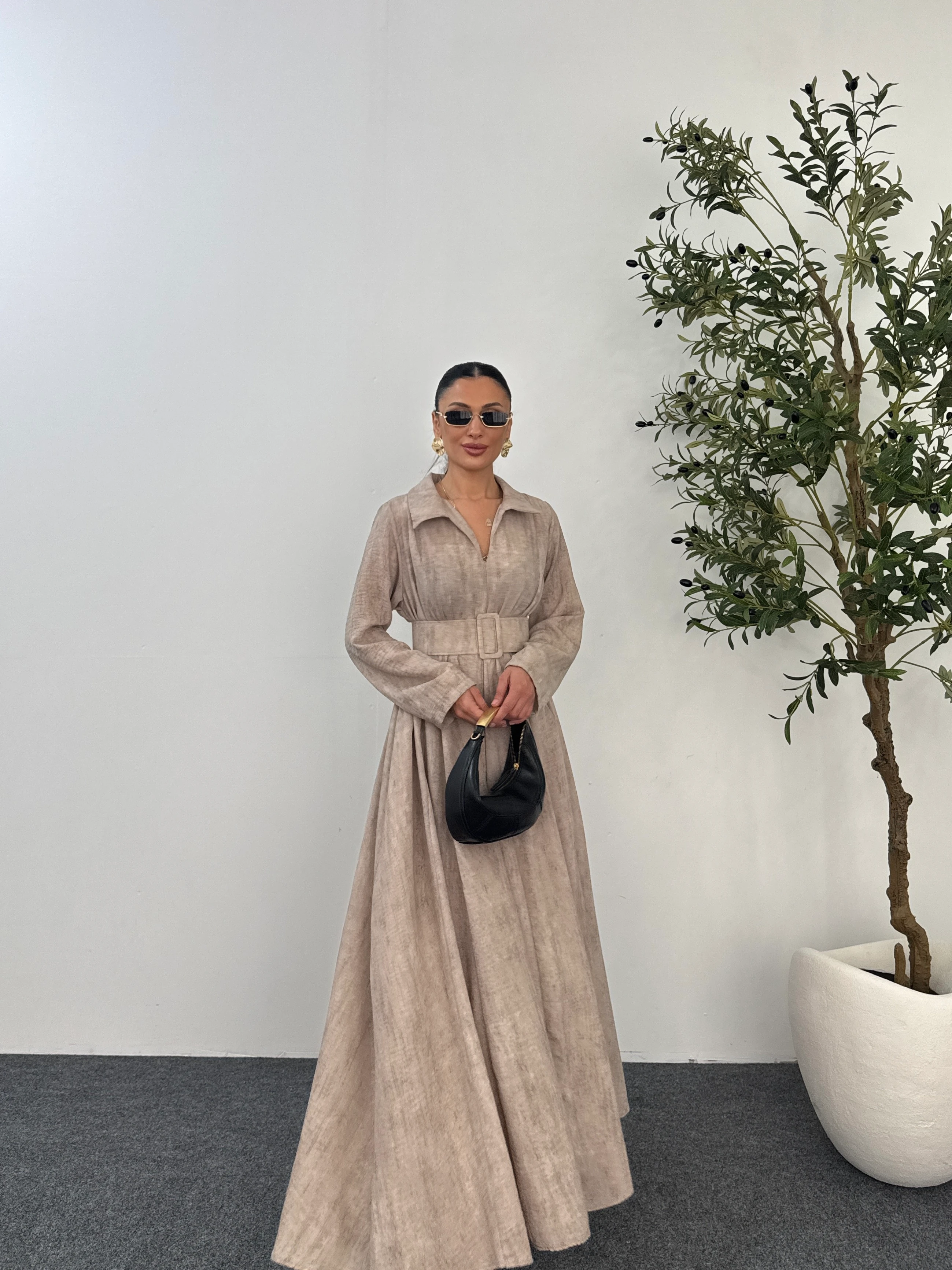 Gömlek Yaka Kemerli Elbise  