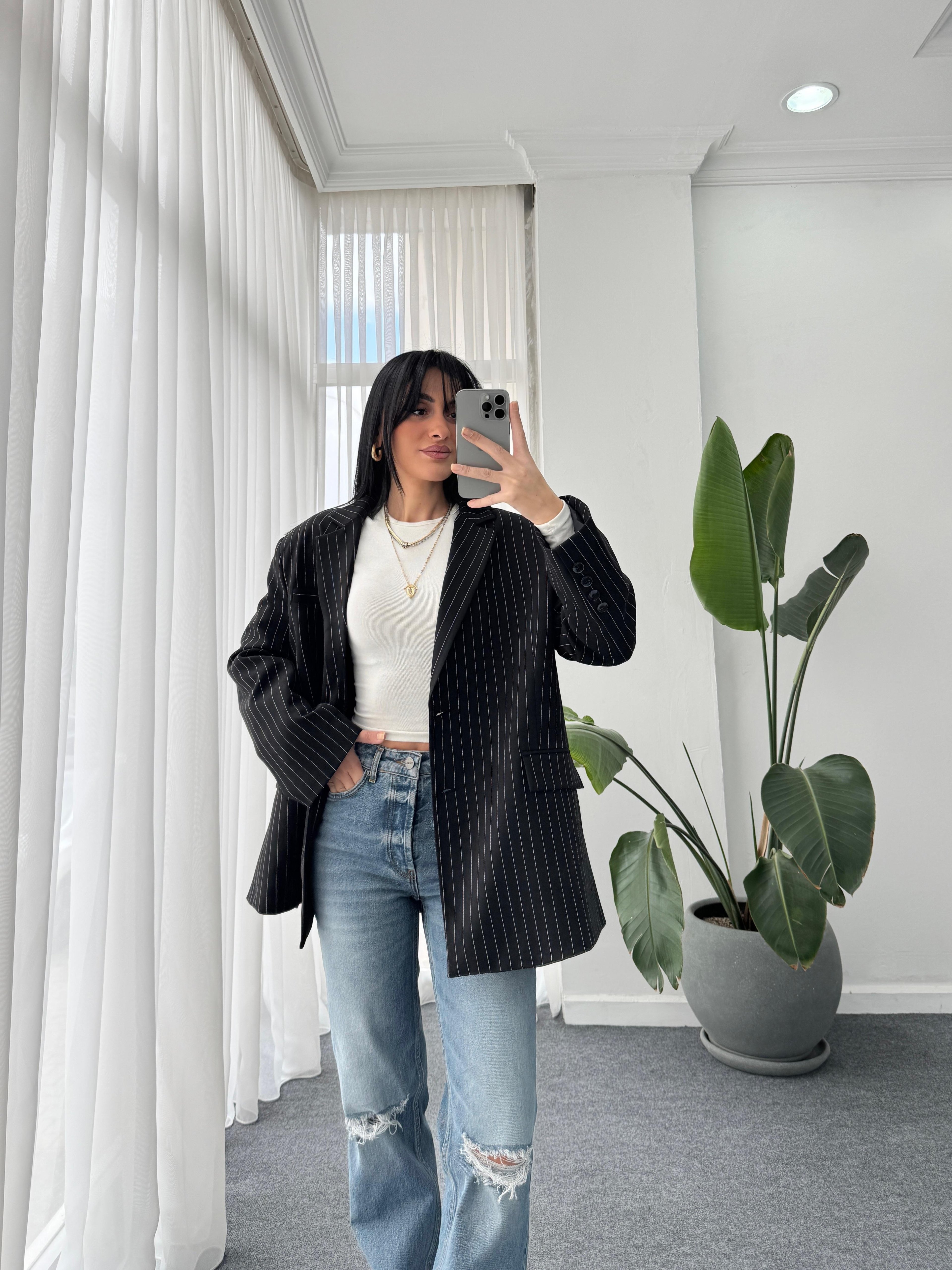 Çizgili Oversize Ceket