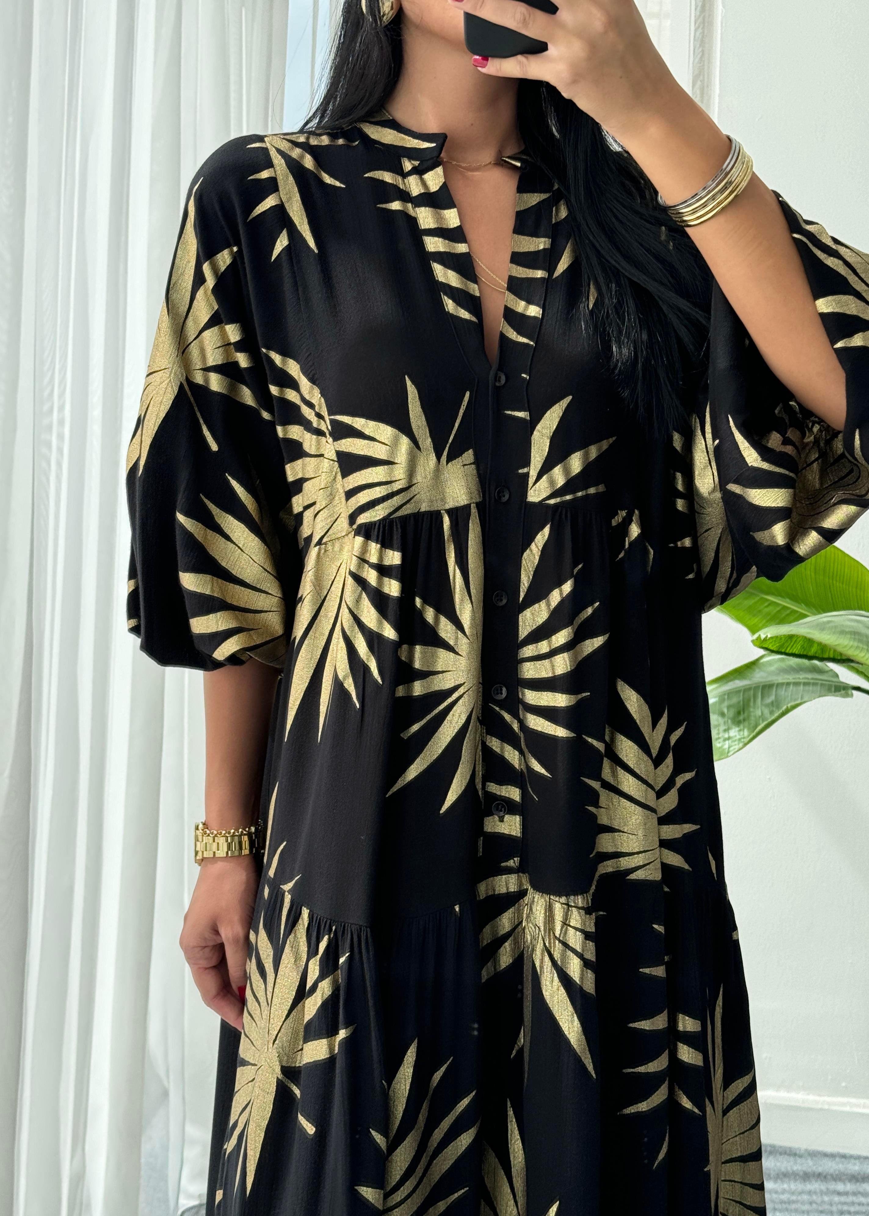 Gold Desen Katleya Model Elbise