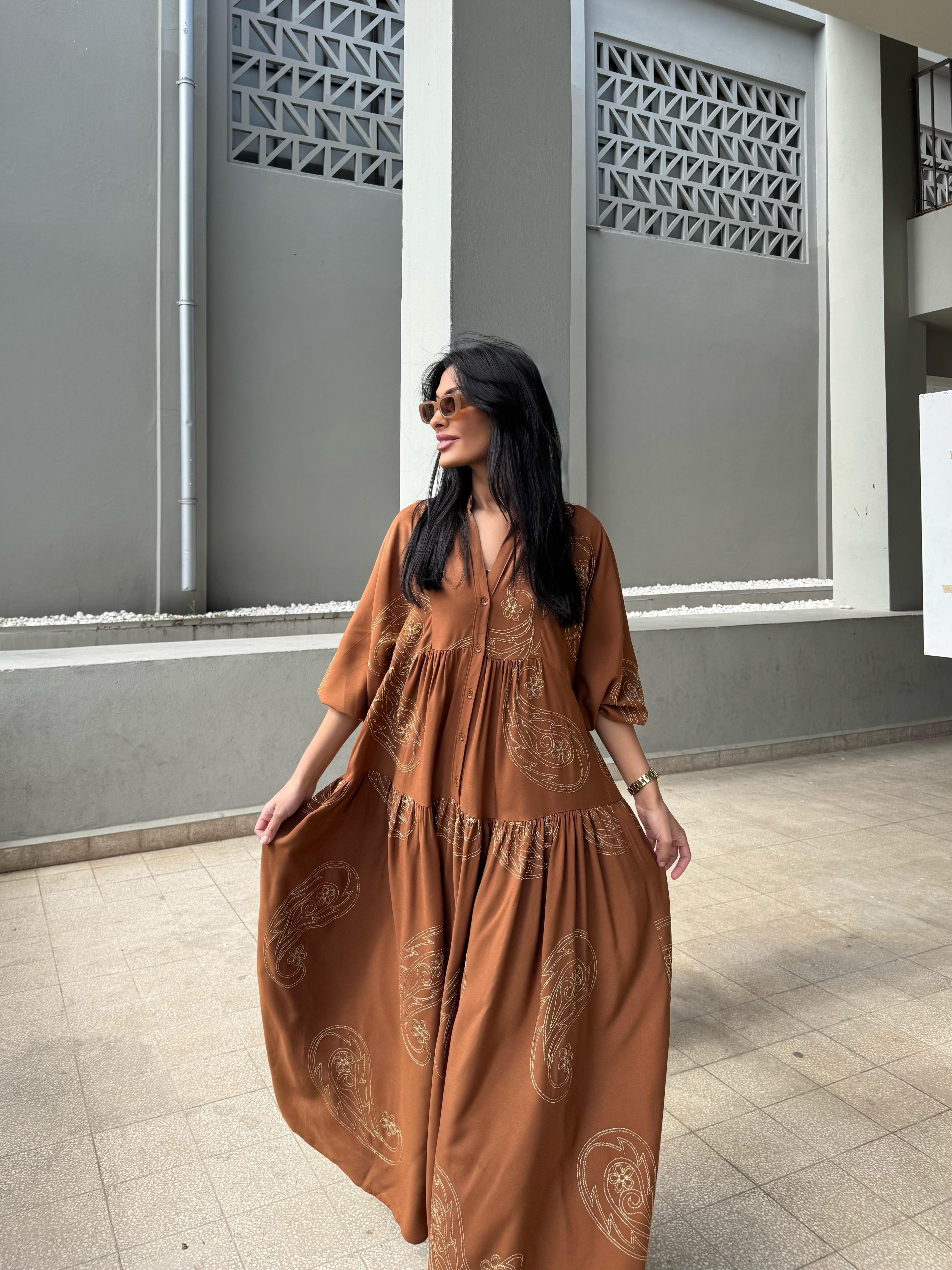 Gold Desen Katleya Model Elbise