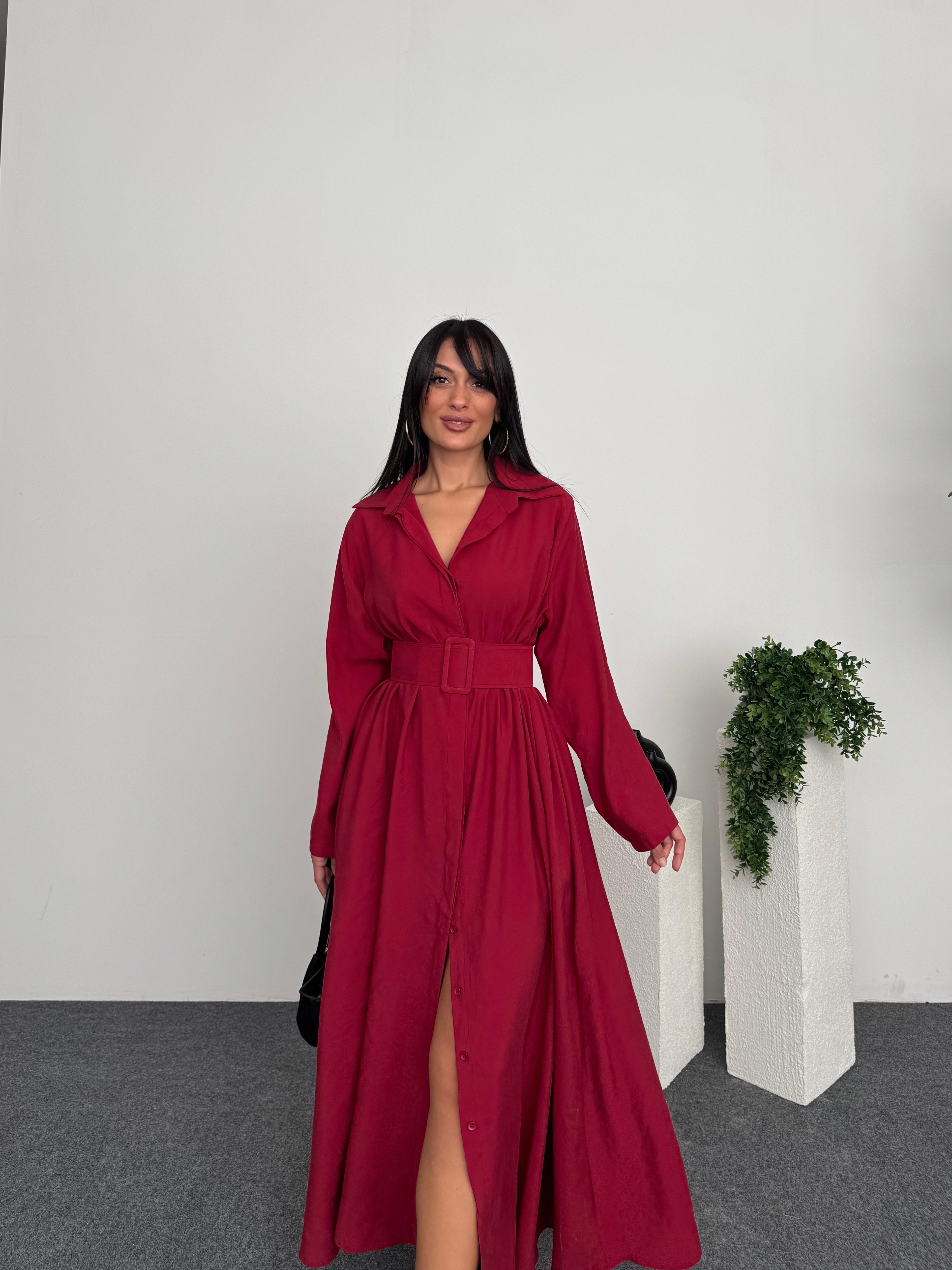 Hakim Yaka Oversize Kemerli Elbise
