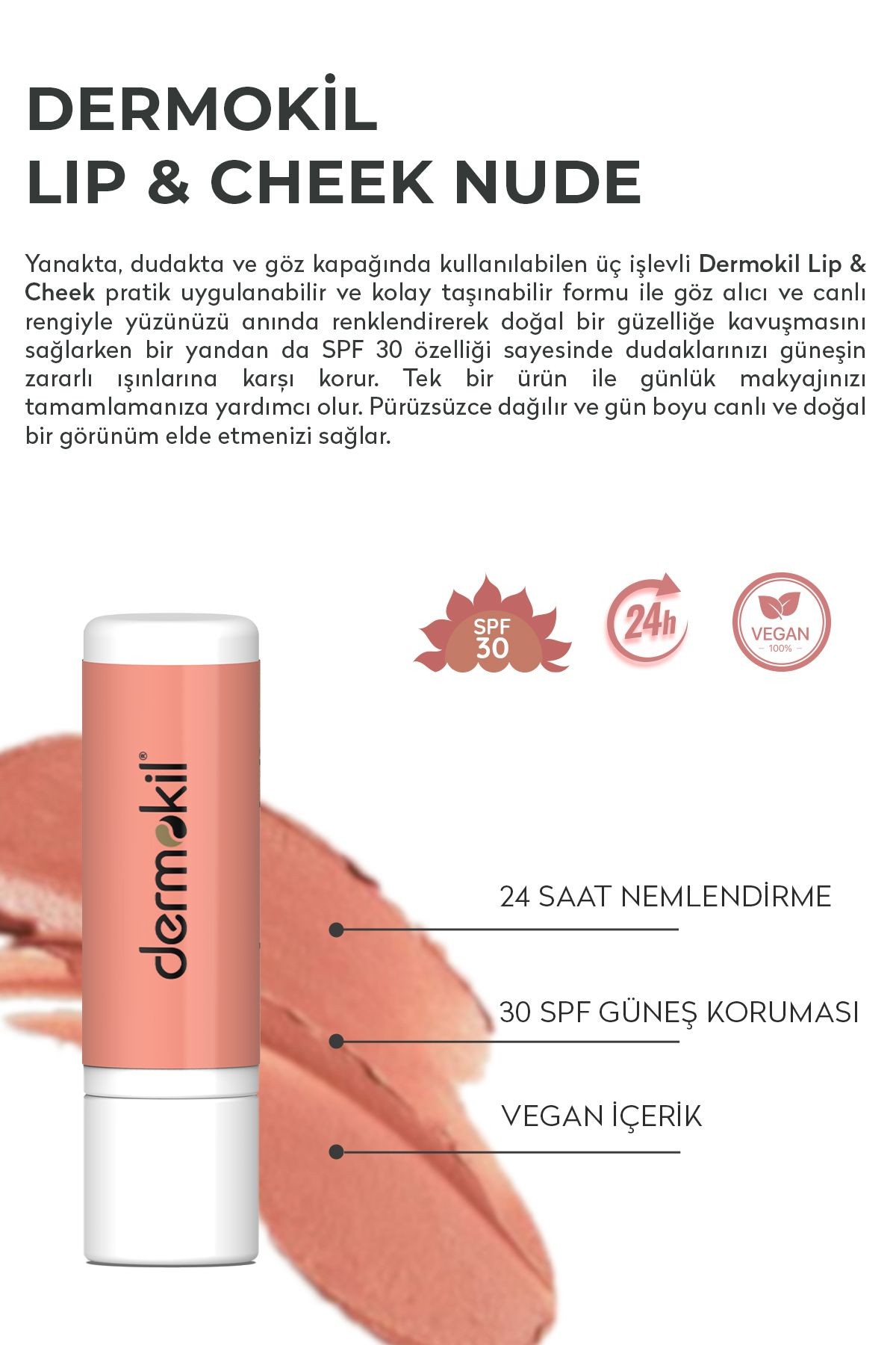 Renkli Dudak ve Yanak Nemlendirici Bakım Kremi 30 spf Nude