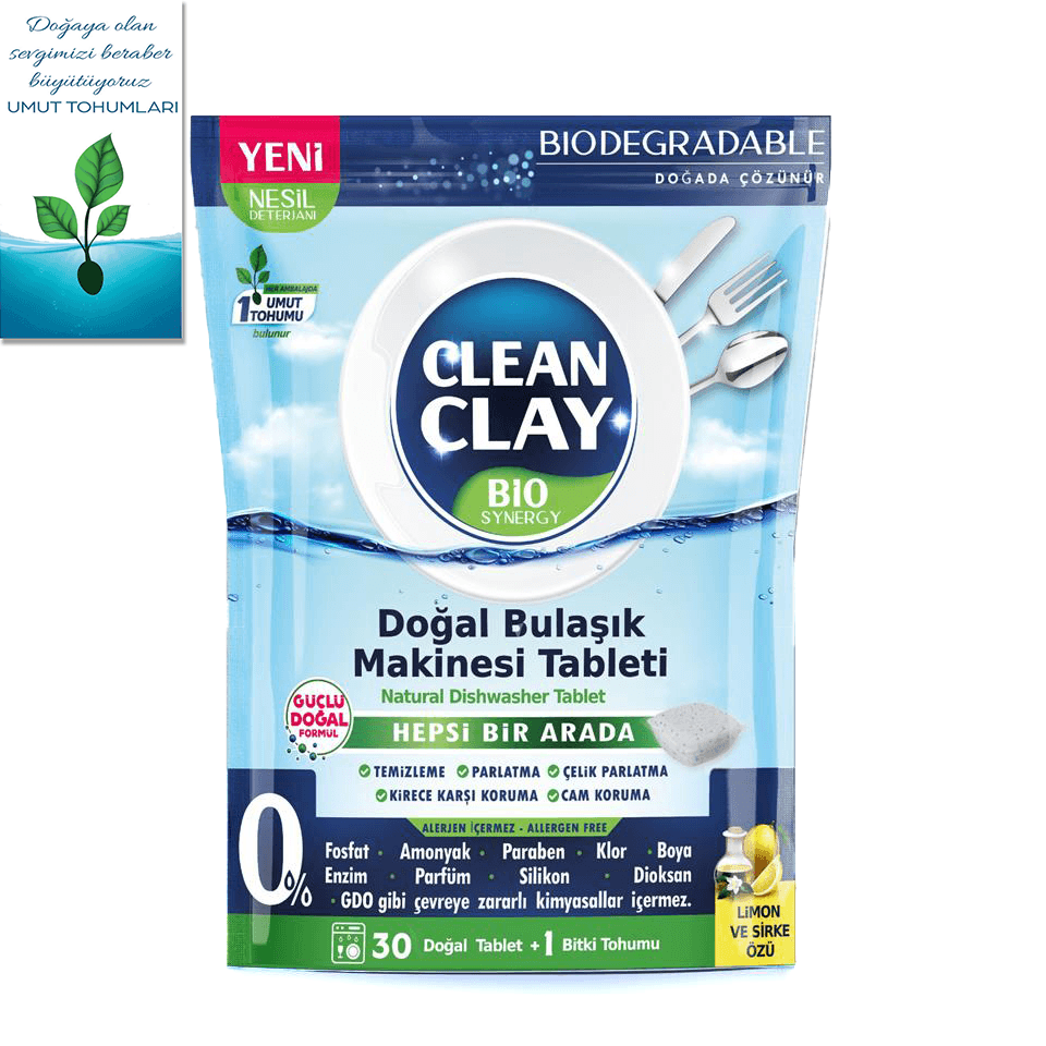 CLEAN CLAY Doğal Bulaşık Makinesi Tableti 30 Adet