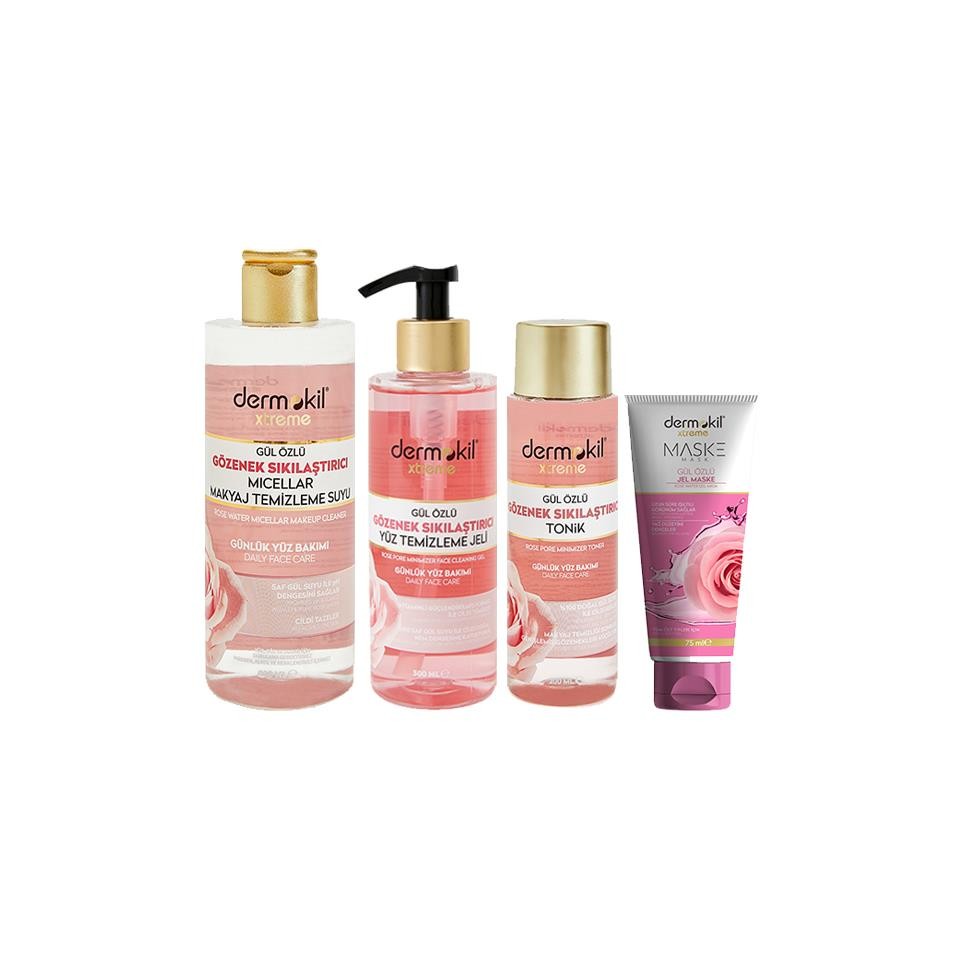 Gül Maske 75 ml + Gül Micellar 300 ml + Gül Tonik 200 ml + Gül Yüz Temizleme Jeli 400 ml