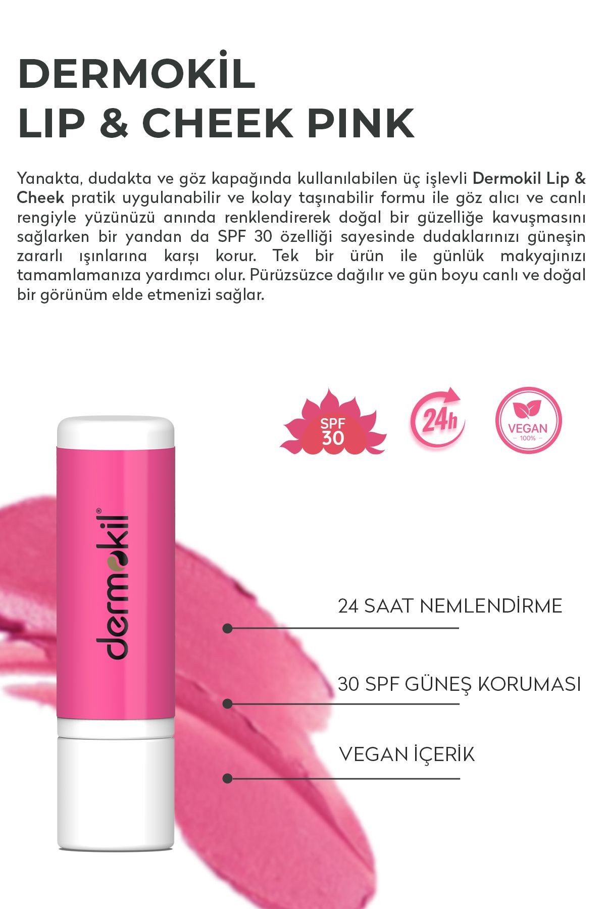 Renkli Dudak ve Yanak Nemlendirici Bakım Kremi 30 spf Pink