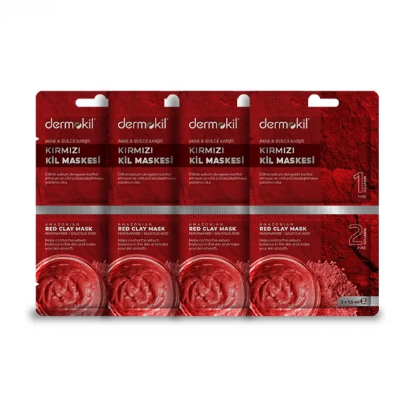 Akne ve Siyah Nokta Karşıtı Kırmızı Kil Maskesi 2 x 7,5 ml 4'lü Set