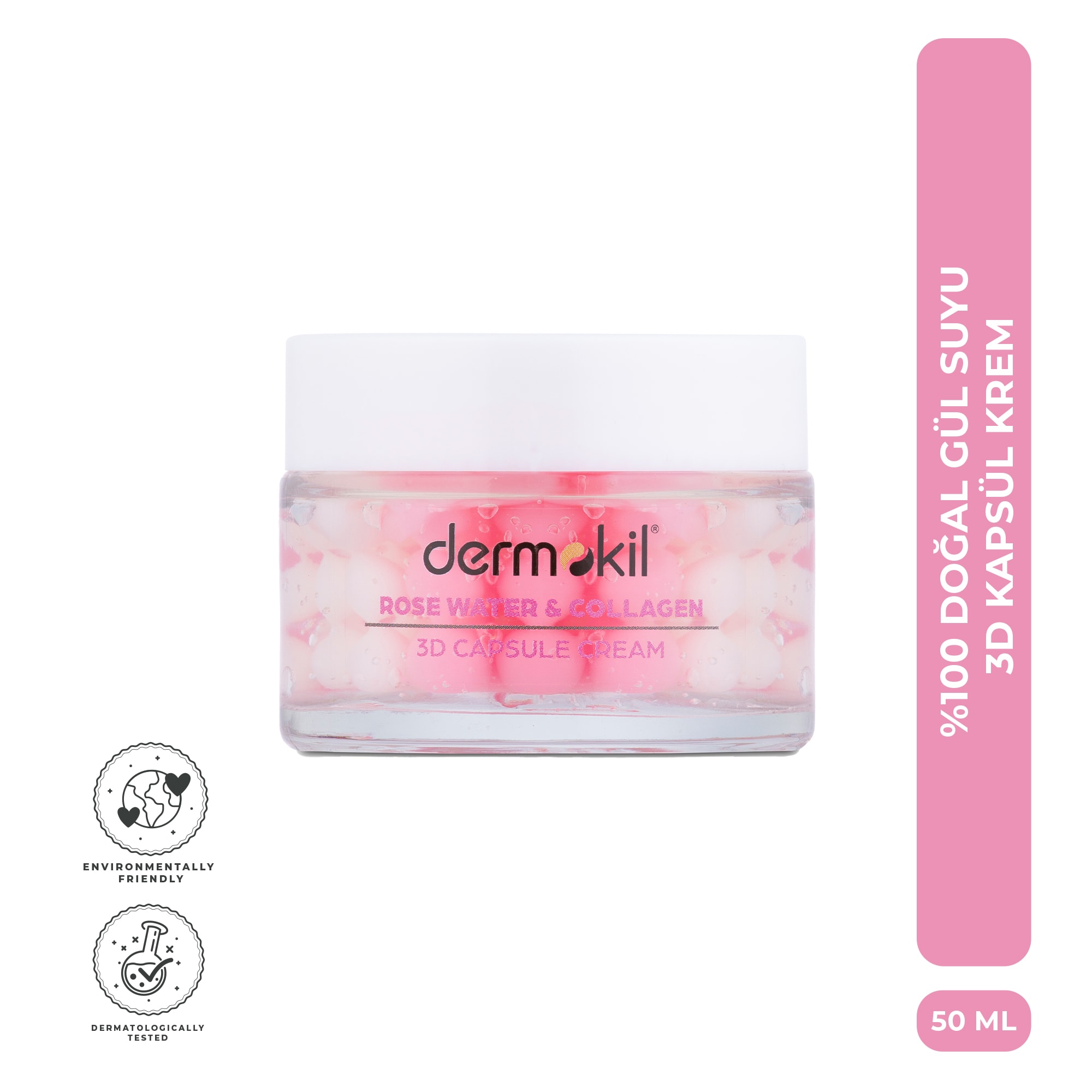 % 100 Doğal Gül Suyu Canlandırıcı Yenileyici 3D Kapsül Krem 50 ml