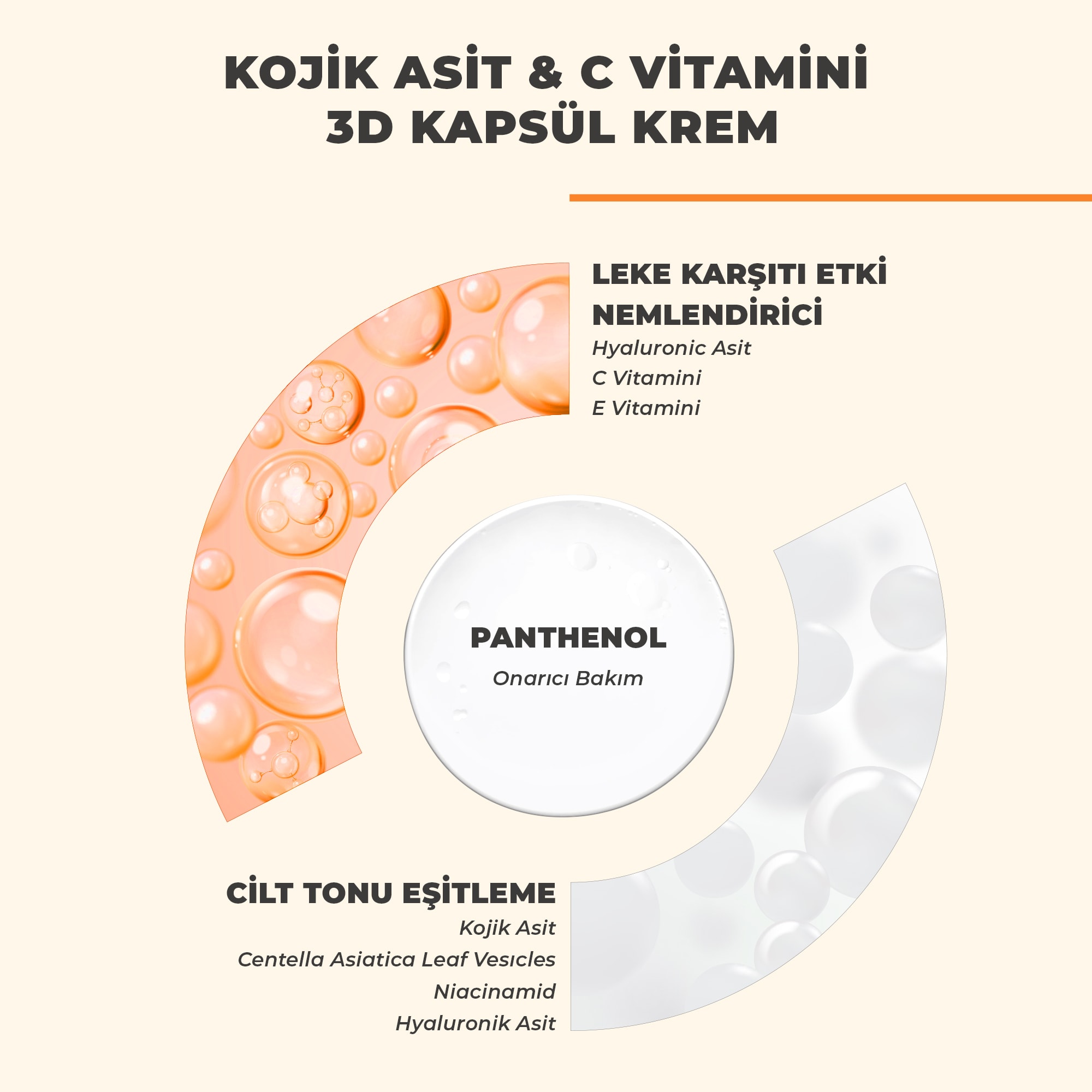 Kojik Asit C Vitamini Leke Karşıtı Canlandırıcı 3D Kapsül Krem 50 ml