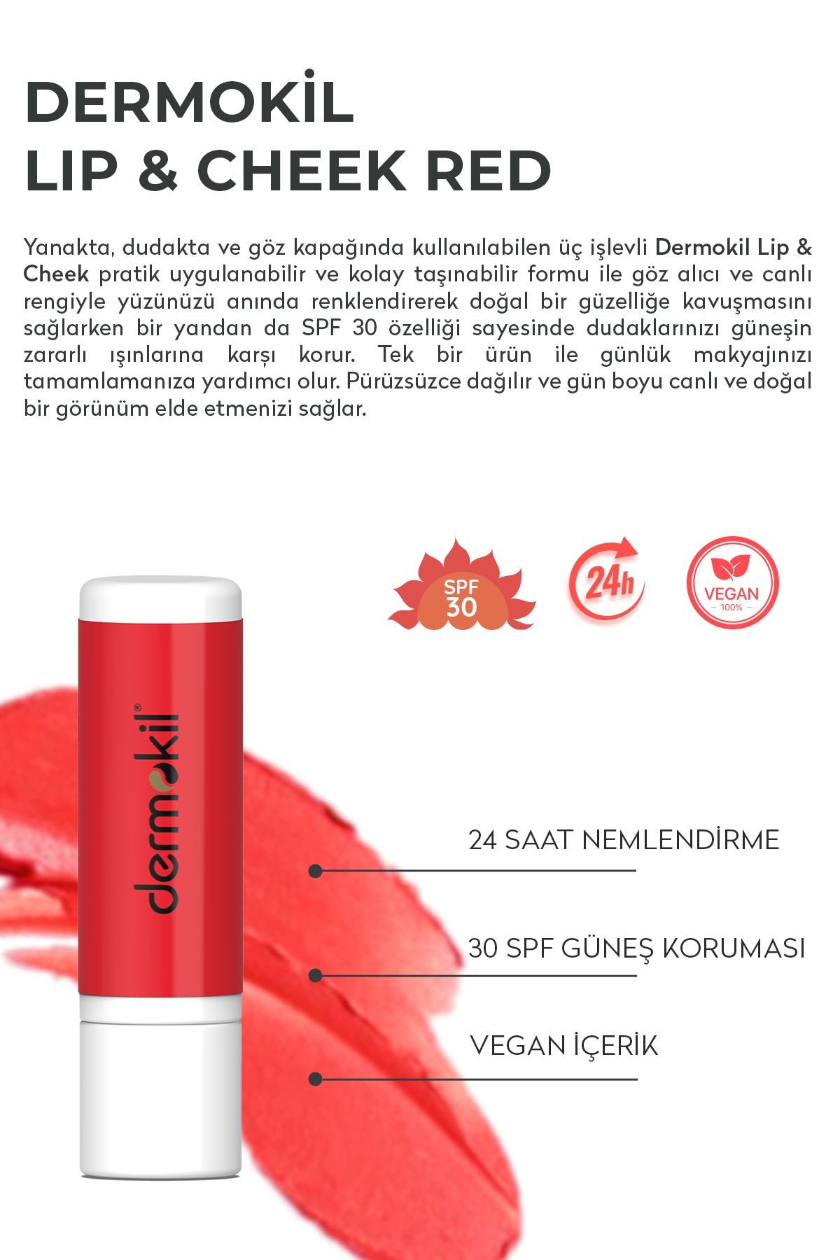 Renkli Dudak ve Yanak Nemlendirici Bakım Kremi 30 spf Red