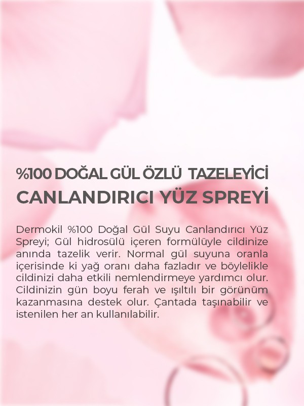 %100 Doğal Gül Suyu Canlandırıcı Tazeleyici Yüz Spreyi