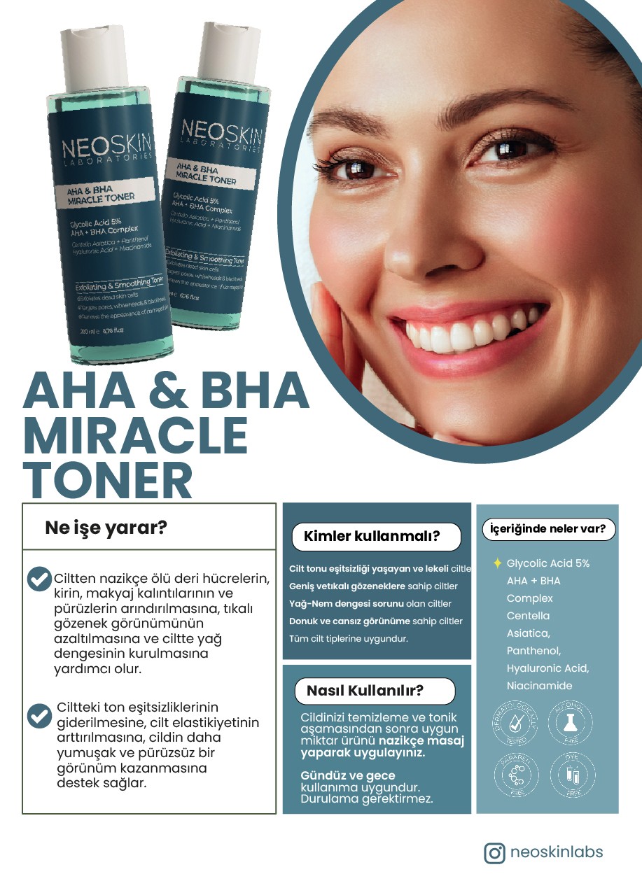 AHA & BHA Miracle Toner- AHA & BHA Arındırıcı Ve Gözenek Sıkılaştırıcı Temizleyici Tonik