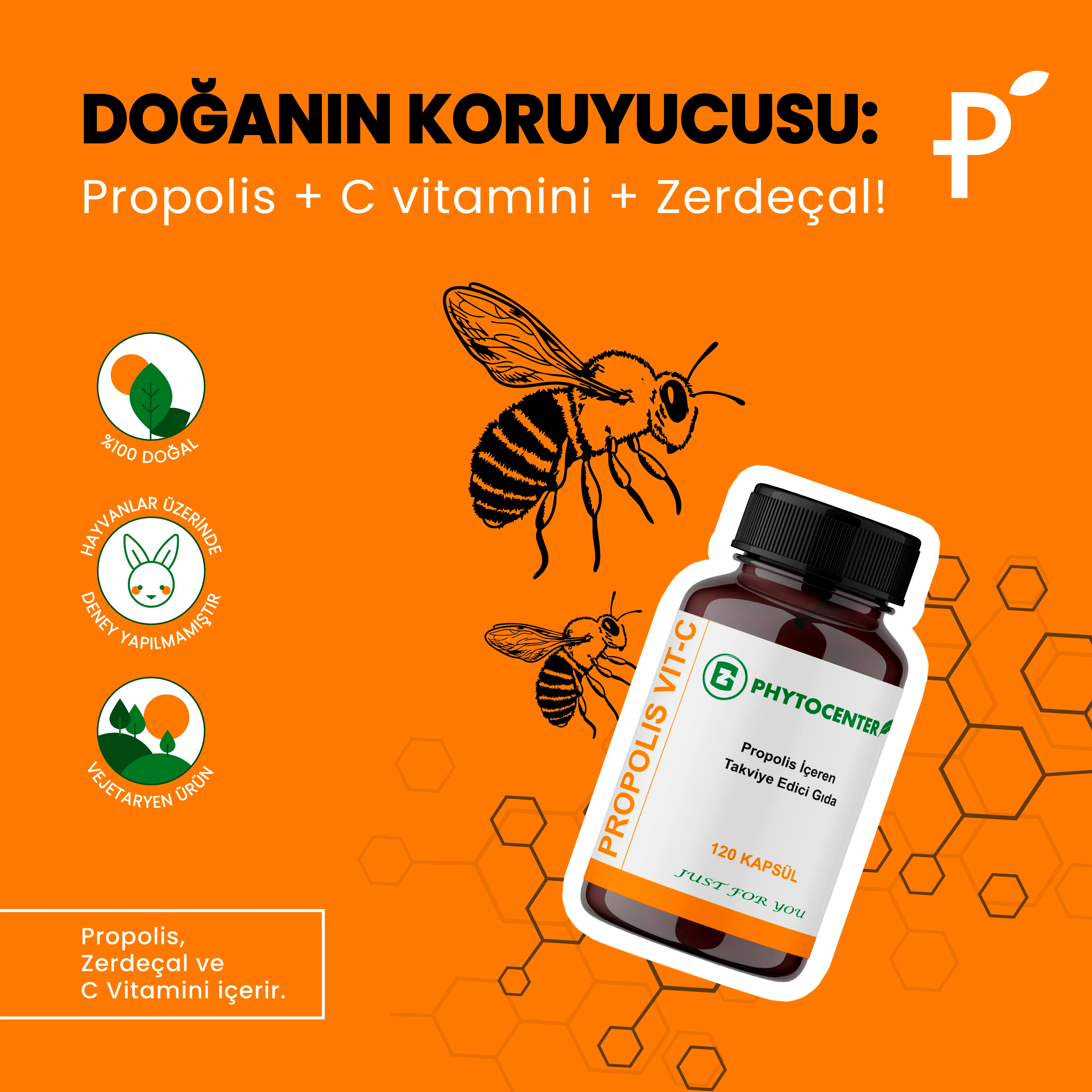 PROPOLIS VIT-C Propolis, Zerdeçal ve C Vitamini İçeren Takviye Edici Gıda 120 Kapsül