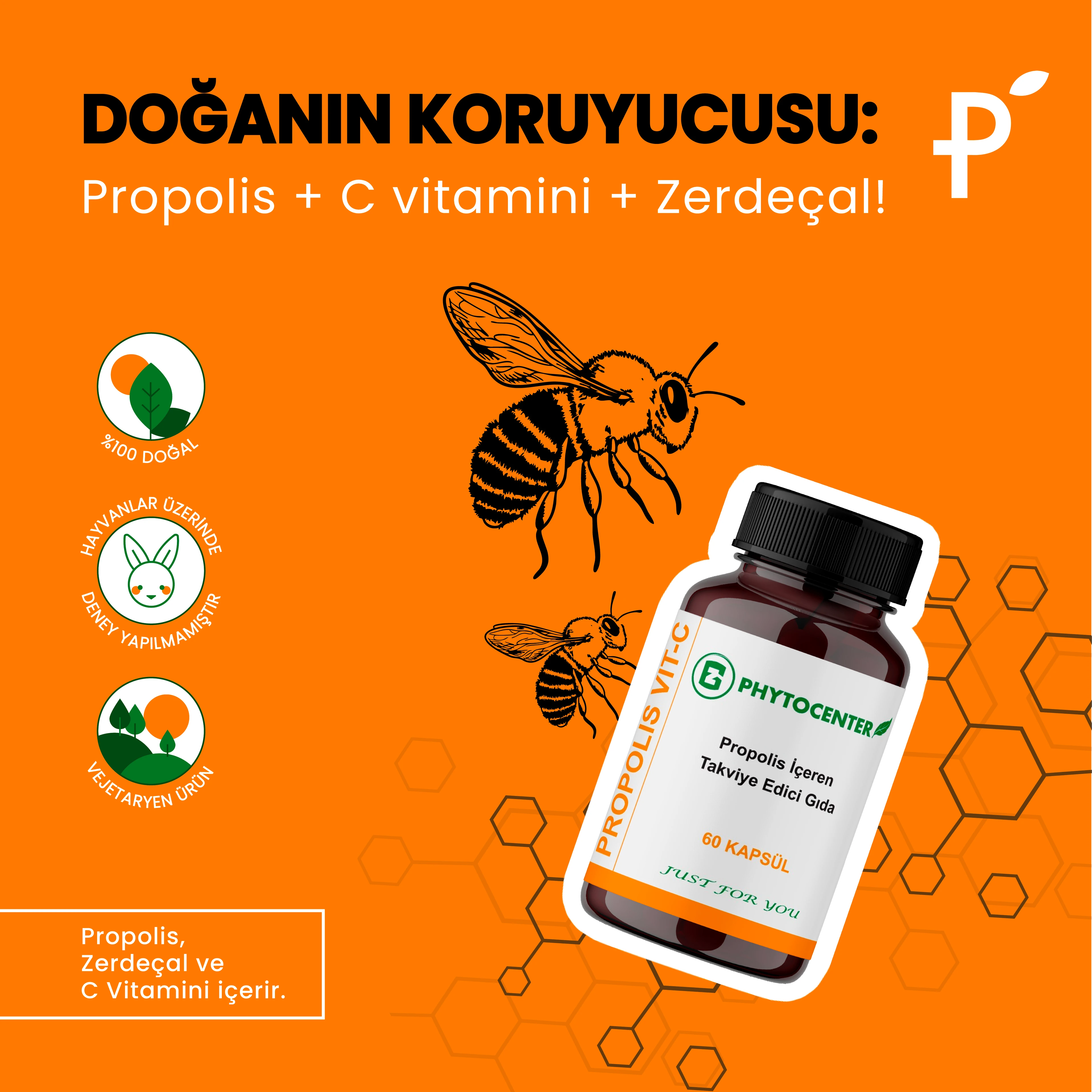 PROPOLIS VIT-C Propolis, Zerdeçal ve C Vitamini İçeren Takviye Edici Gıda 60 Kapsül