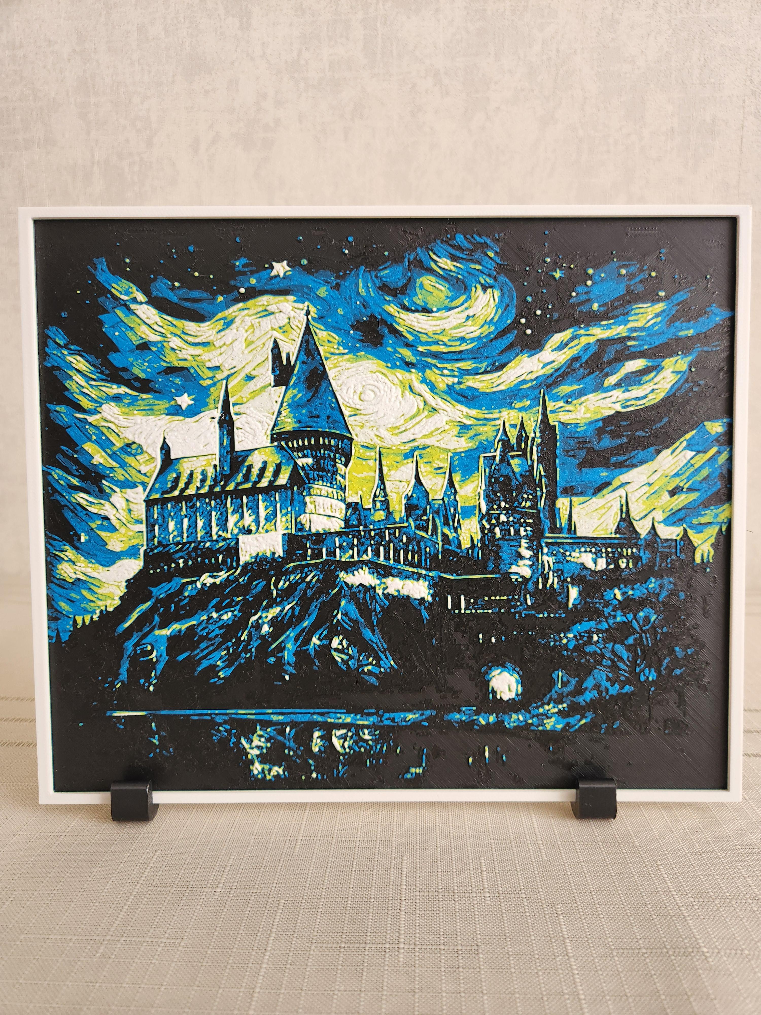 Hogwarts & Van Gogh Temalı Kabartmalı Tablo + Stand