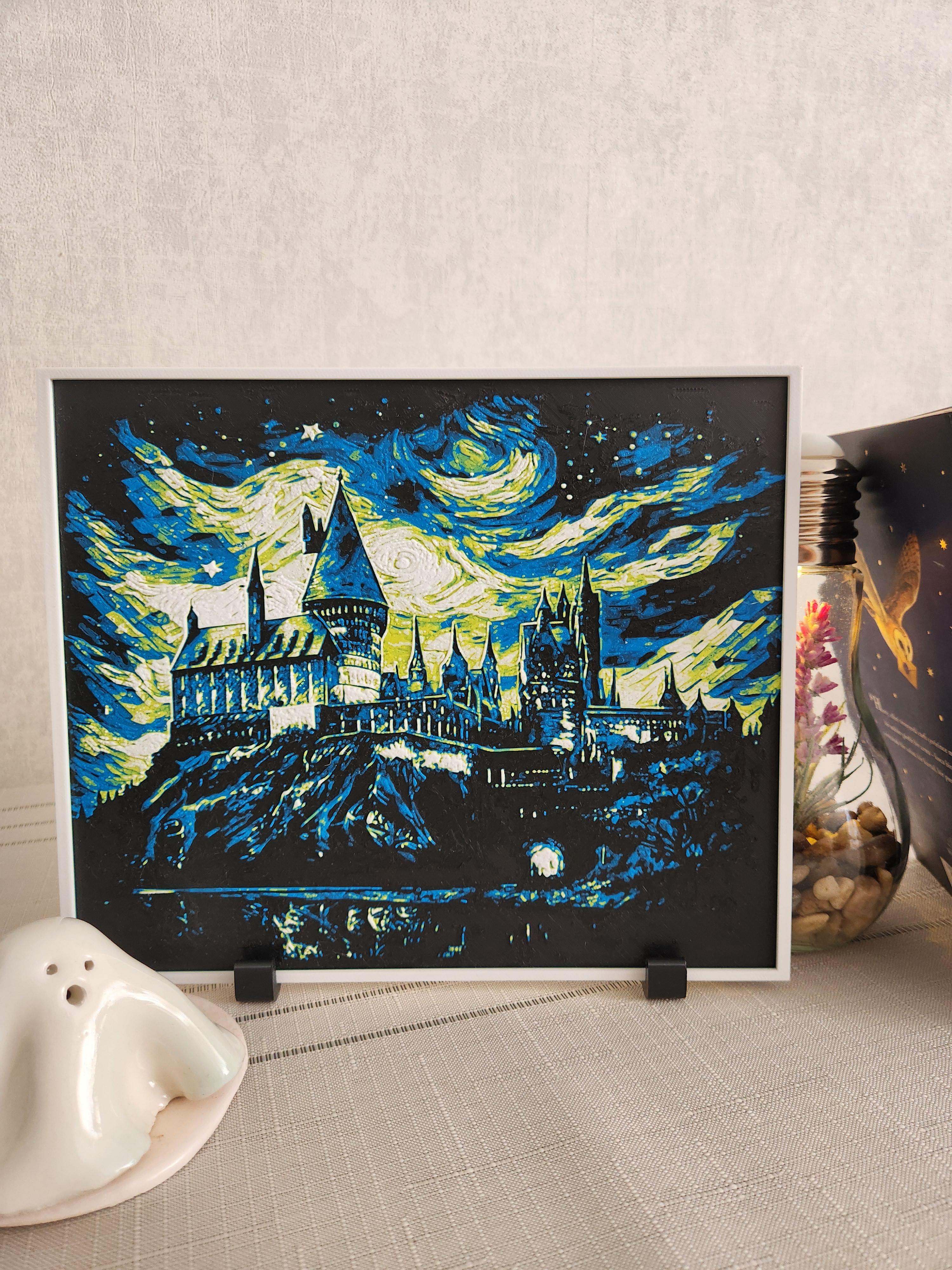 Hogwarts & Van Gogh Temalı Kabartmalı Tablo + Stand