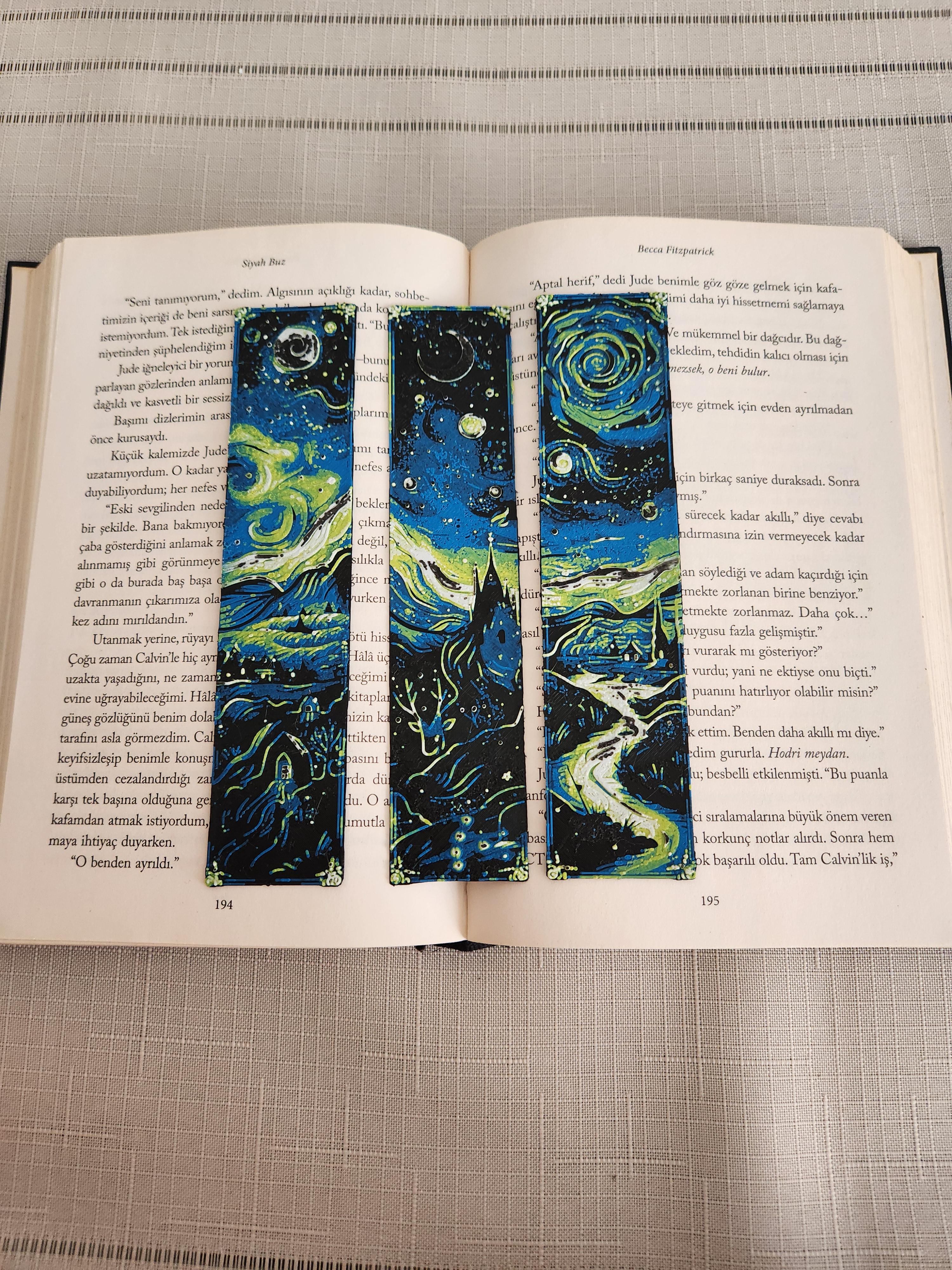 3'lü Van Gogh Yıldızlı Gece Tablosunun Kitap Ayracı Seti