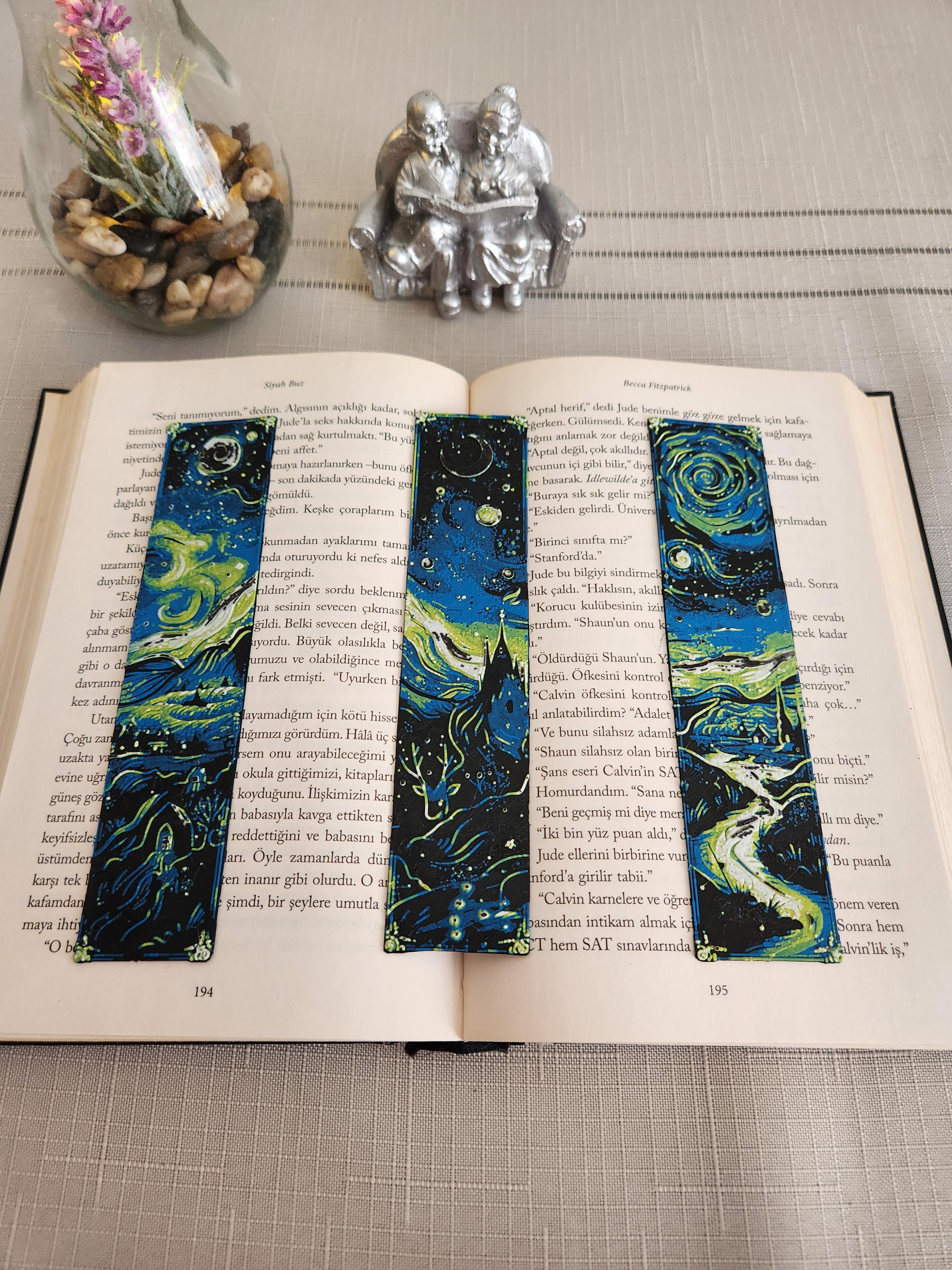 3'lü Van Gogh Yıldızlı Gece Tablosunun Kitap Ayracı Seti