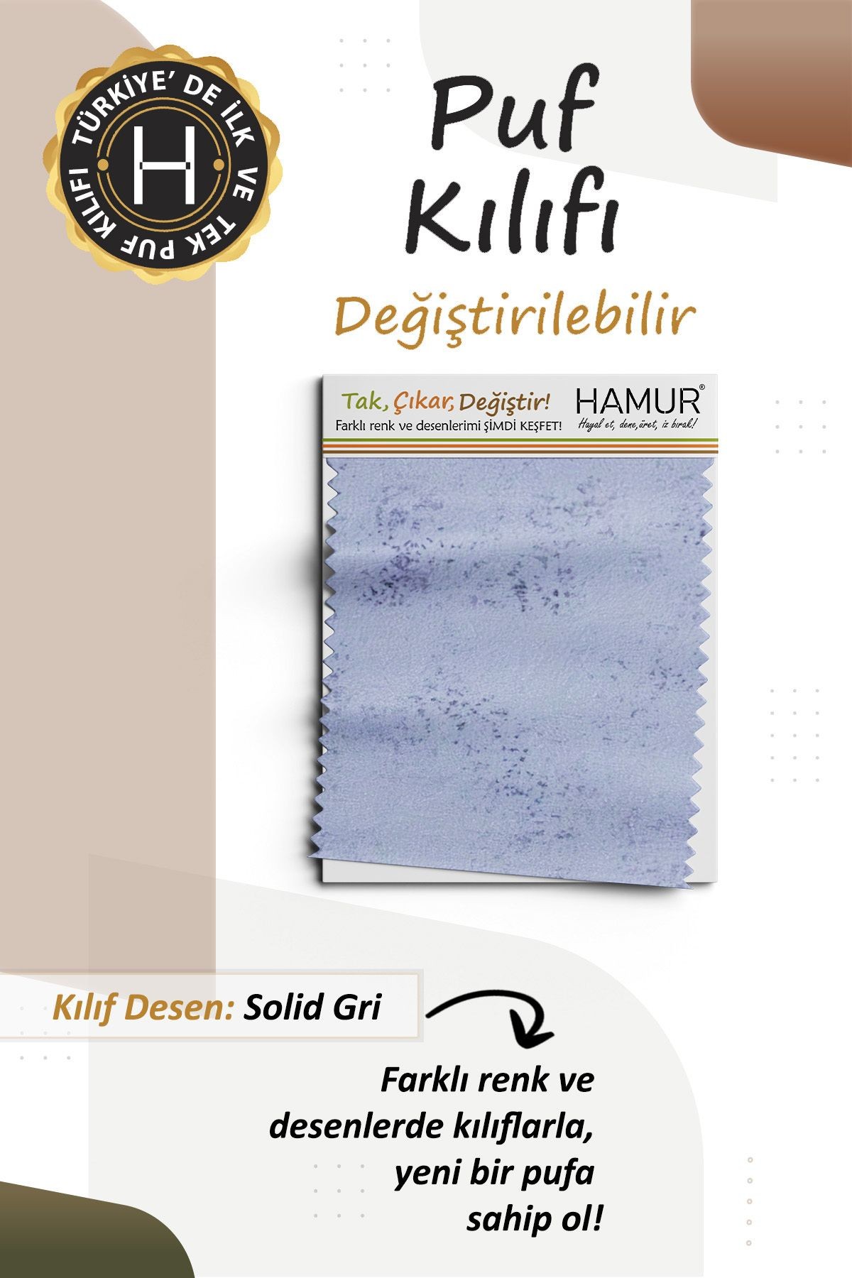 Tek kılıf Puf/Tabure Cepli Kids Solid Gri
