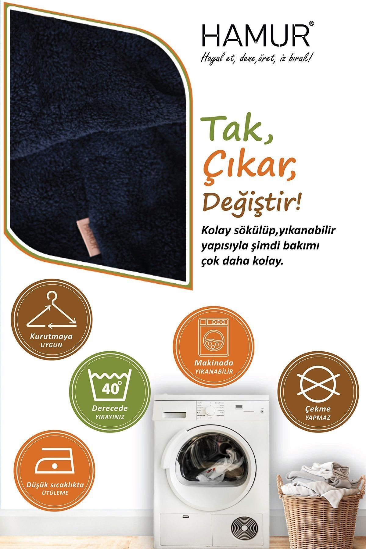 Yıkanabilir Puf Tabure Kılıfı Tak-Çıkar-Değiştir-Yenile Orta Sehpa Kılıfı Bb Teddy Siyah