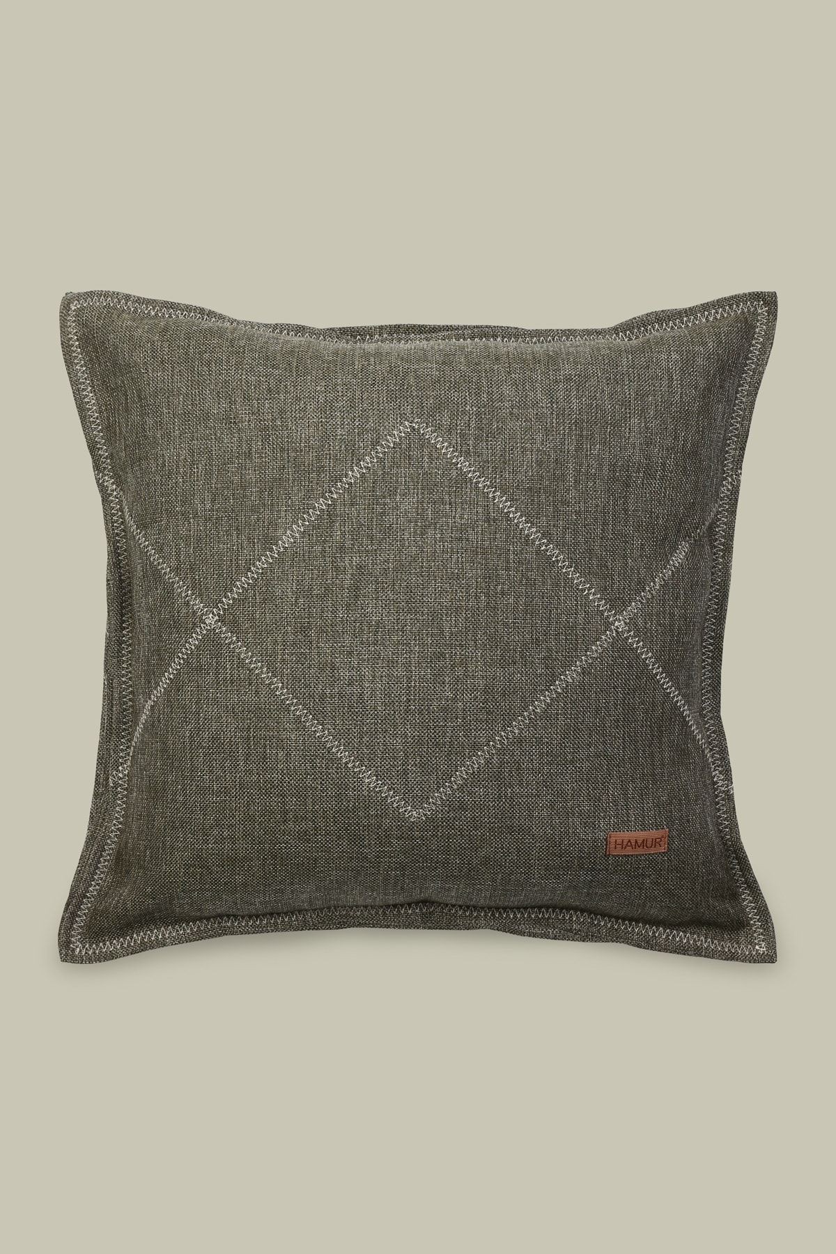 Etnik Vintage Işlemeli Dokuma Kırlent Kılıfı Boho Zigzag Haki 44x44 cm