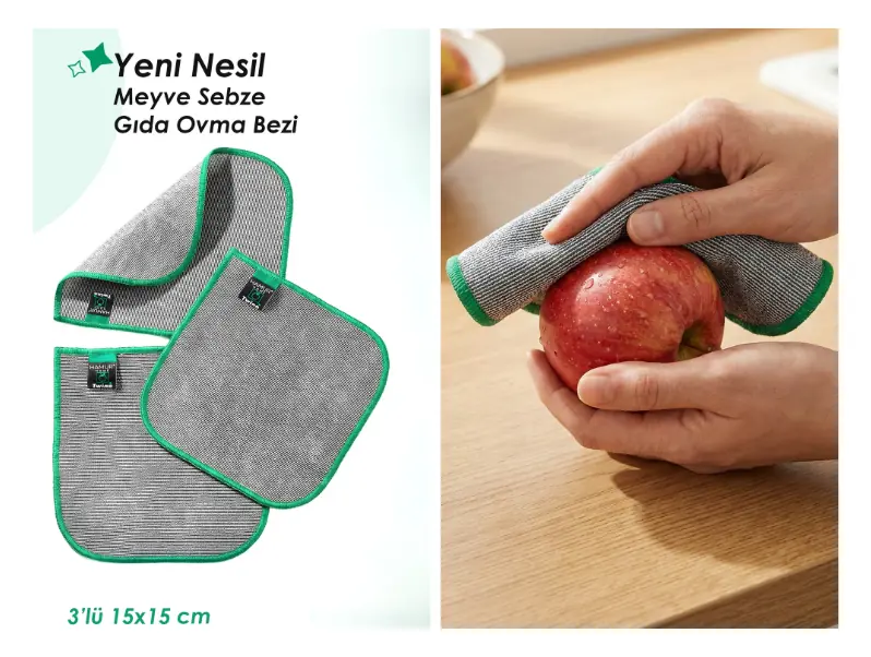 HAMUR Twino 15x15 cm meyve sebze ve gıda ovma bezi ile elma temizliği