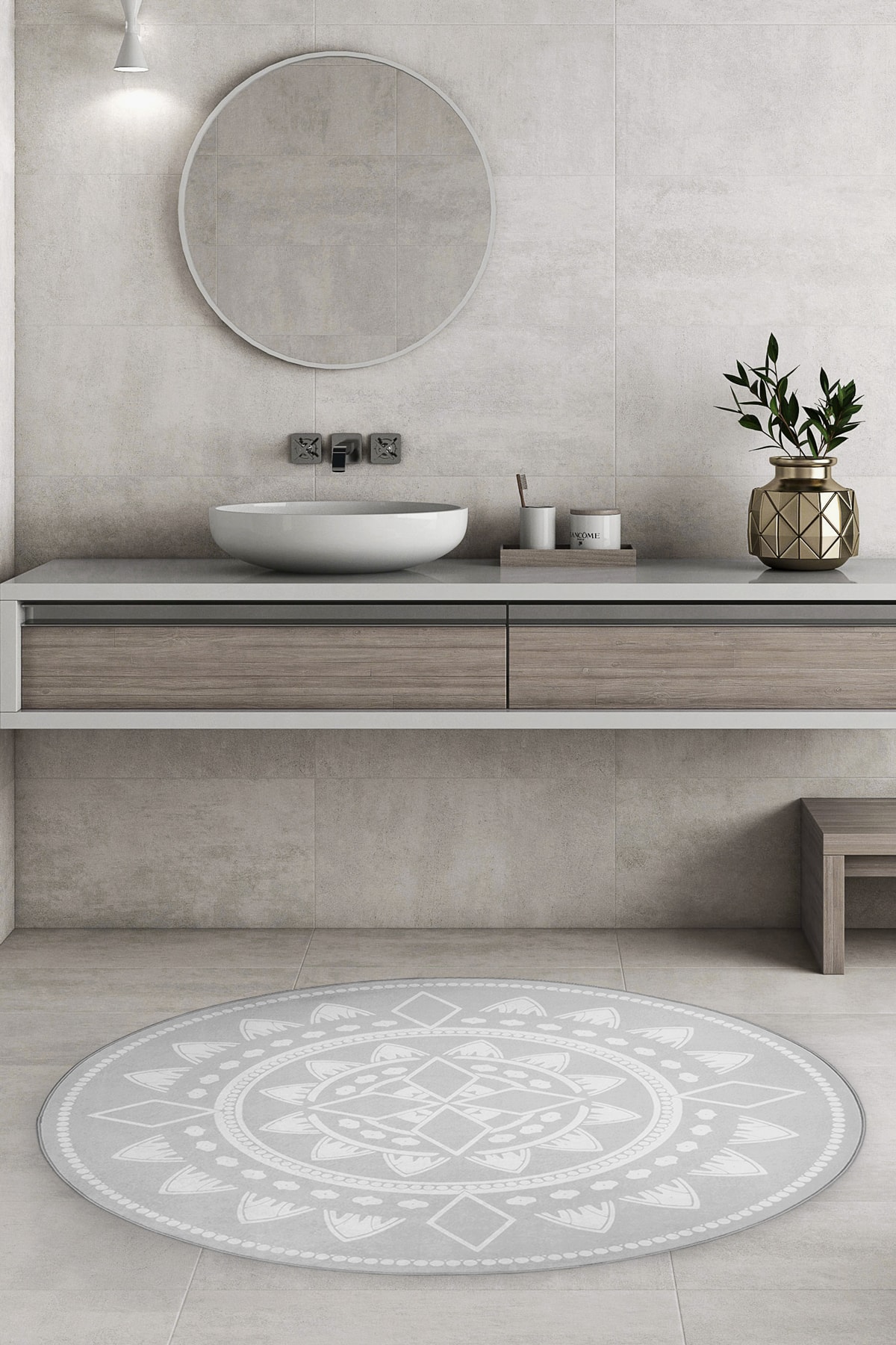 Calisa Yuvarlak Halı 125x125 cm Dekoratif Banyo Paspası