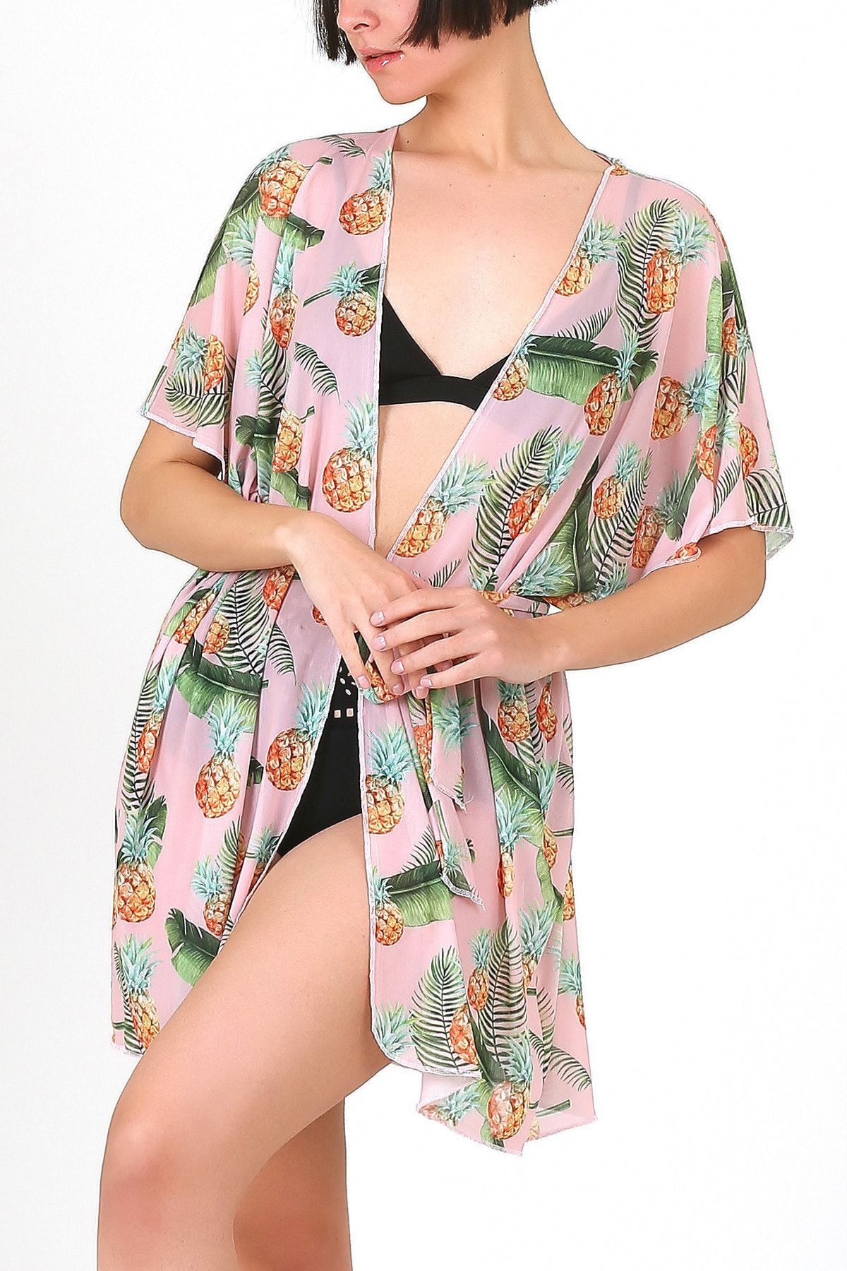 Pareo Plaj Elbisesi Kimono Std Ananas Somon
