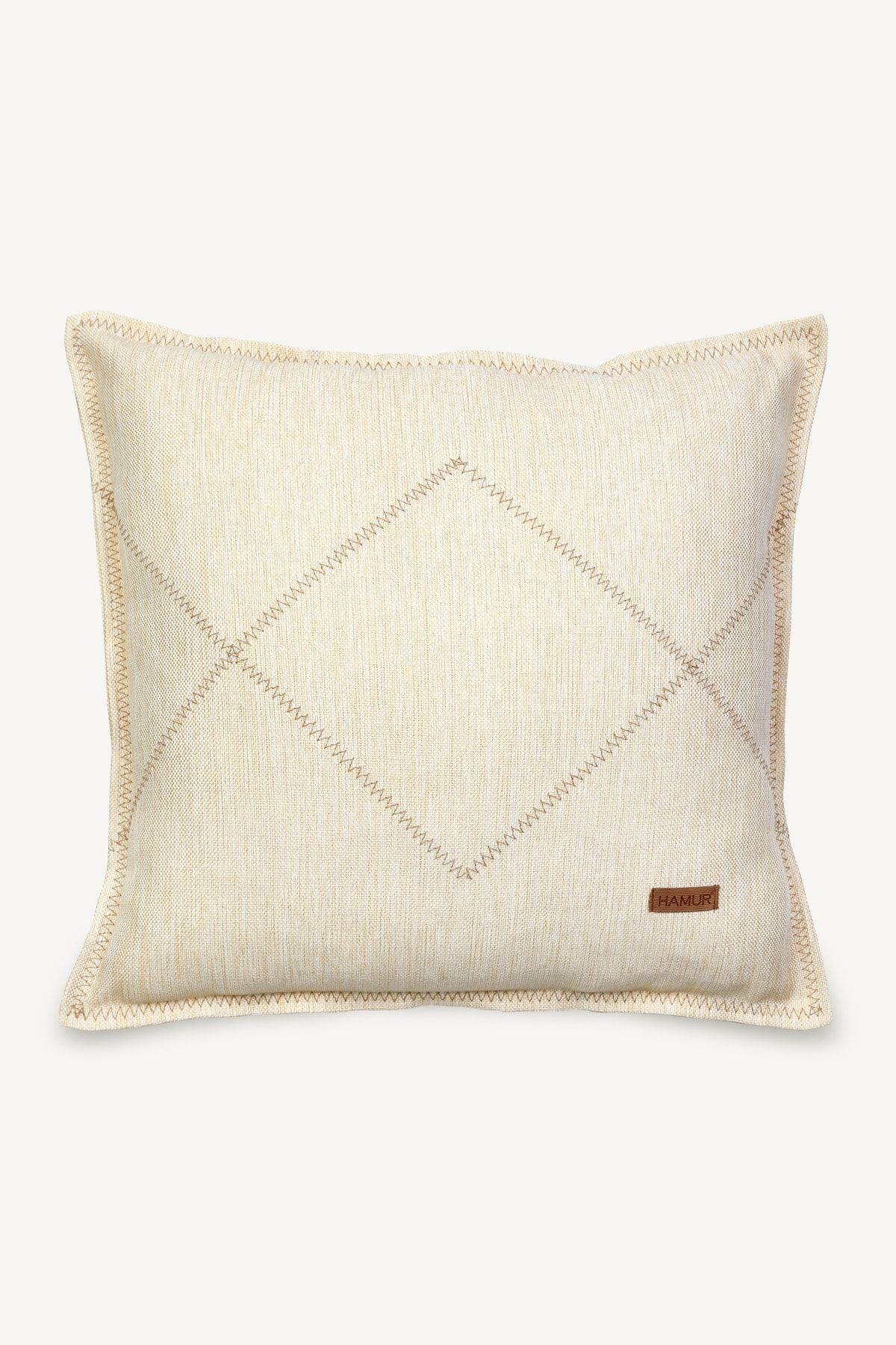Etnik Vintage Işlemeli Dokuma Kırlent Kılıfı Boho Zigzag Sarı Ekru 44x44 cm