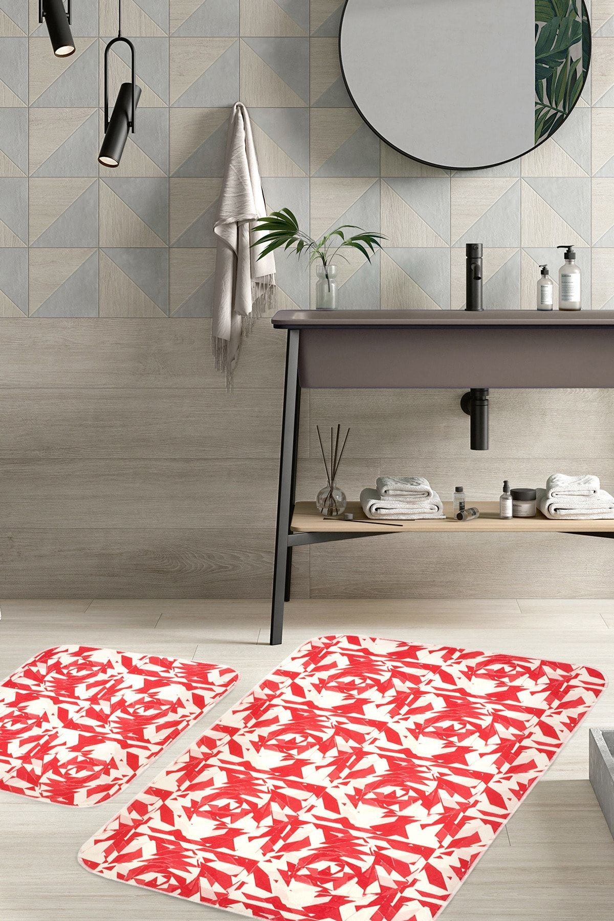 Rose 2 'li Set Banyo Paspası Kaymaz Taban Banyo Halısı