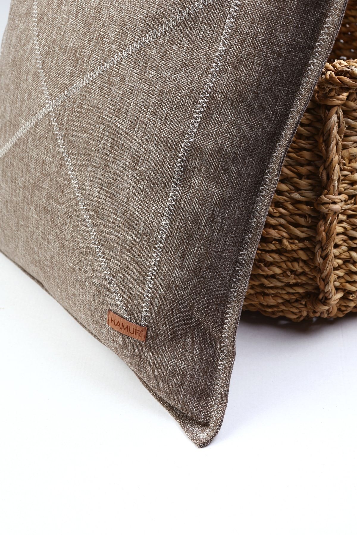 Etnik Vintage Işlemeli Dokuma Kırlent Kılıfı Boho Nordik Kahve 44x44 cm