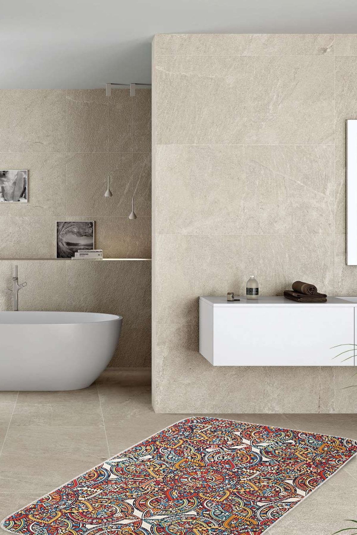 Mandala 75x125 Cm Banyo Paspası Kaymaz Taban Banyo Halısı