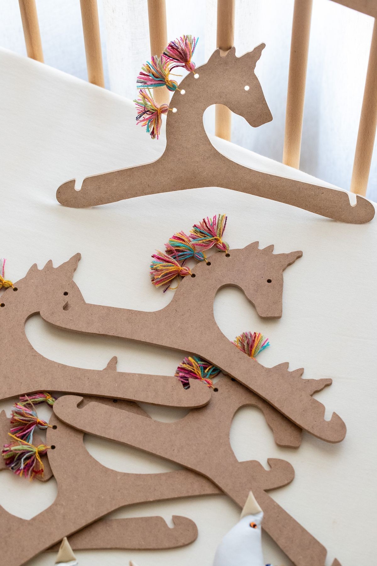 Bebek Elbise Askısı 6'lı Bebek Çocuk Kıyafet Askısı Nature Mdf Ahşap Unicorn