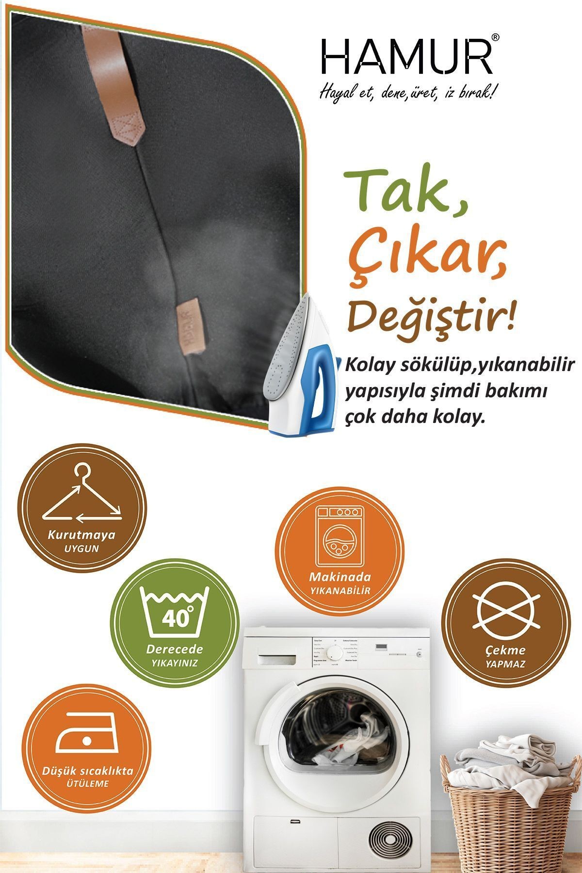 Yıkanabilir Puf Tabure Kılıfı Tak-Çıkar-Değiştir-Yenile Orta Sehpa Kılıfı Kc Meek Siyah