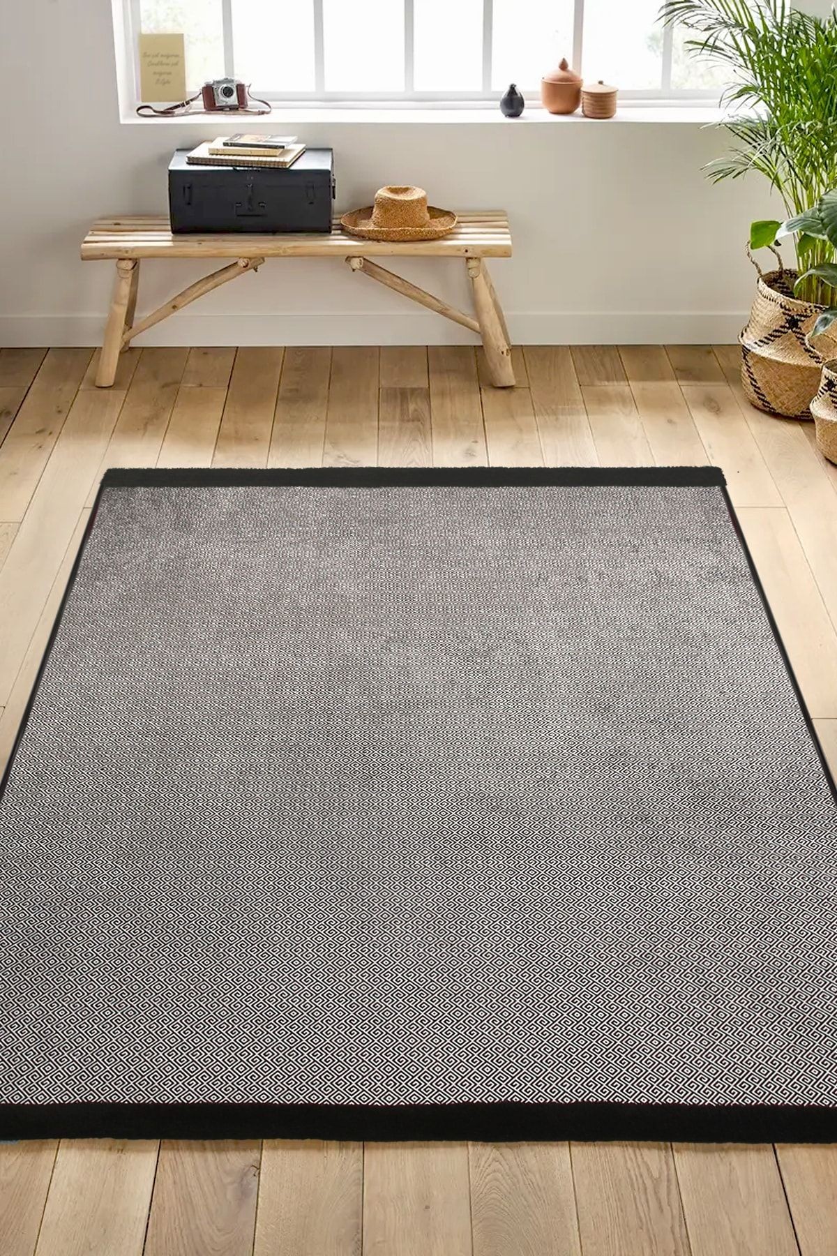 Native Kaymaz Taban Kilim Salon Halısı Mutfak Halısı Koridor Halısı Laby Siyah
