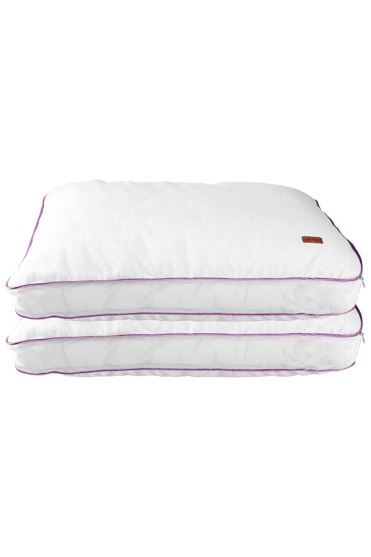 Fermuarlı 2 Adet Yastık Koruyucu Alez Mikrofiber 2 Li Klimalı Kılıf Mor Biyeli