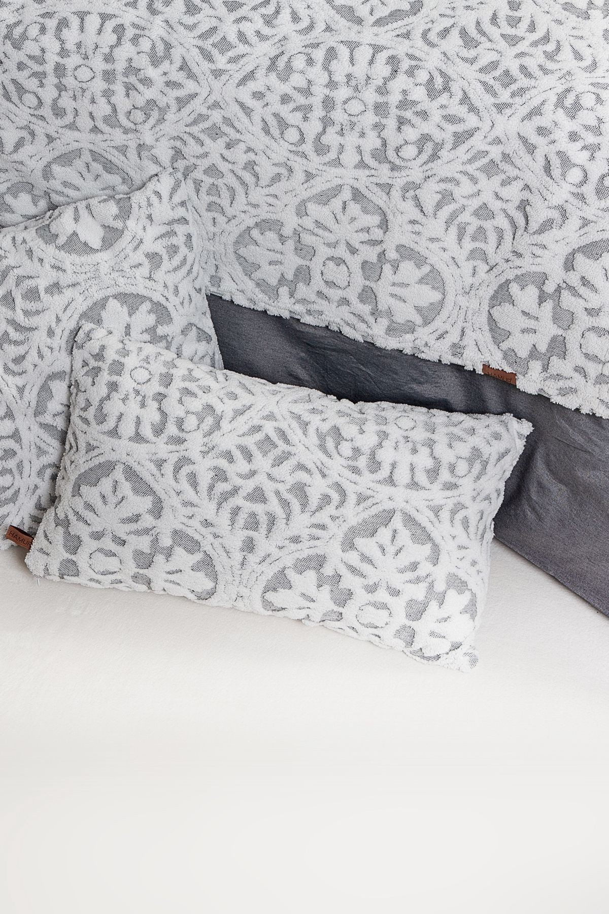 Jakarlı Yatak Runner Set Motif Gri