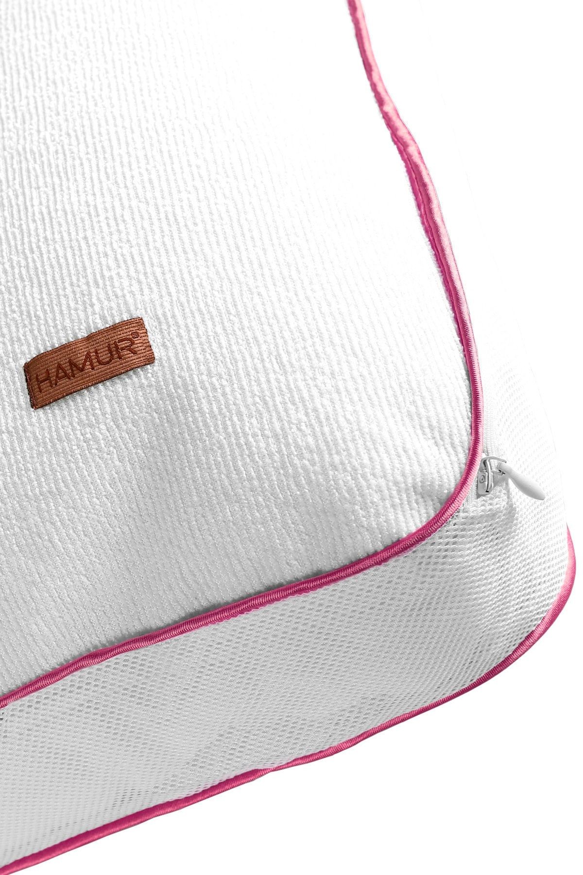 Fermuarlı 2 Adet Yastık Koruyucu Alez Mikrofiber 2 Li Klimalı Kılıf Pembe Biyeli