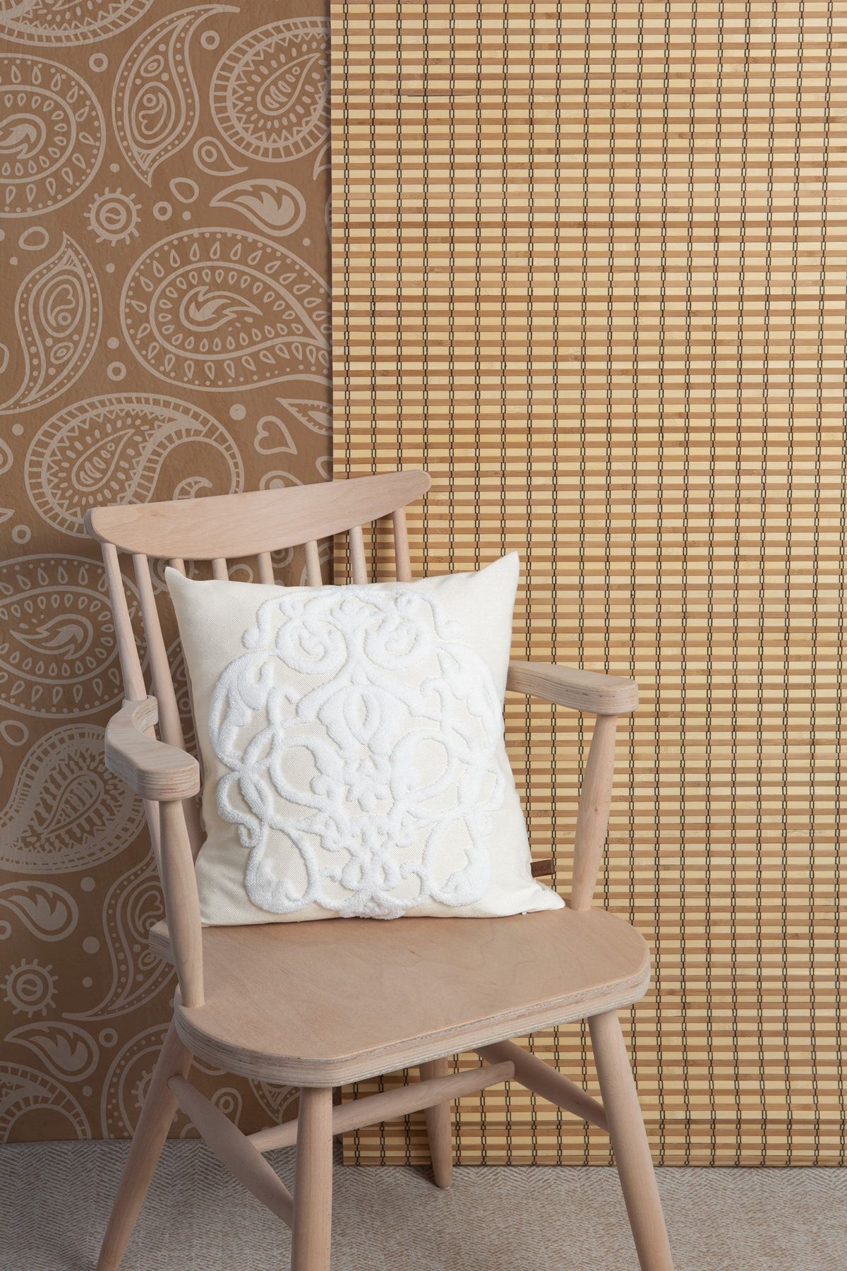 Bohem Punch Kırlent Kılıfı Damask Krem - 43x43 cm