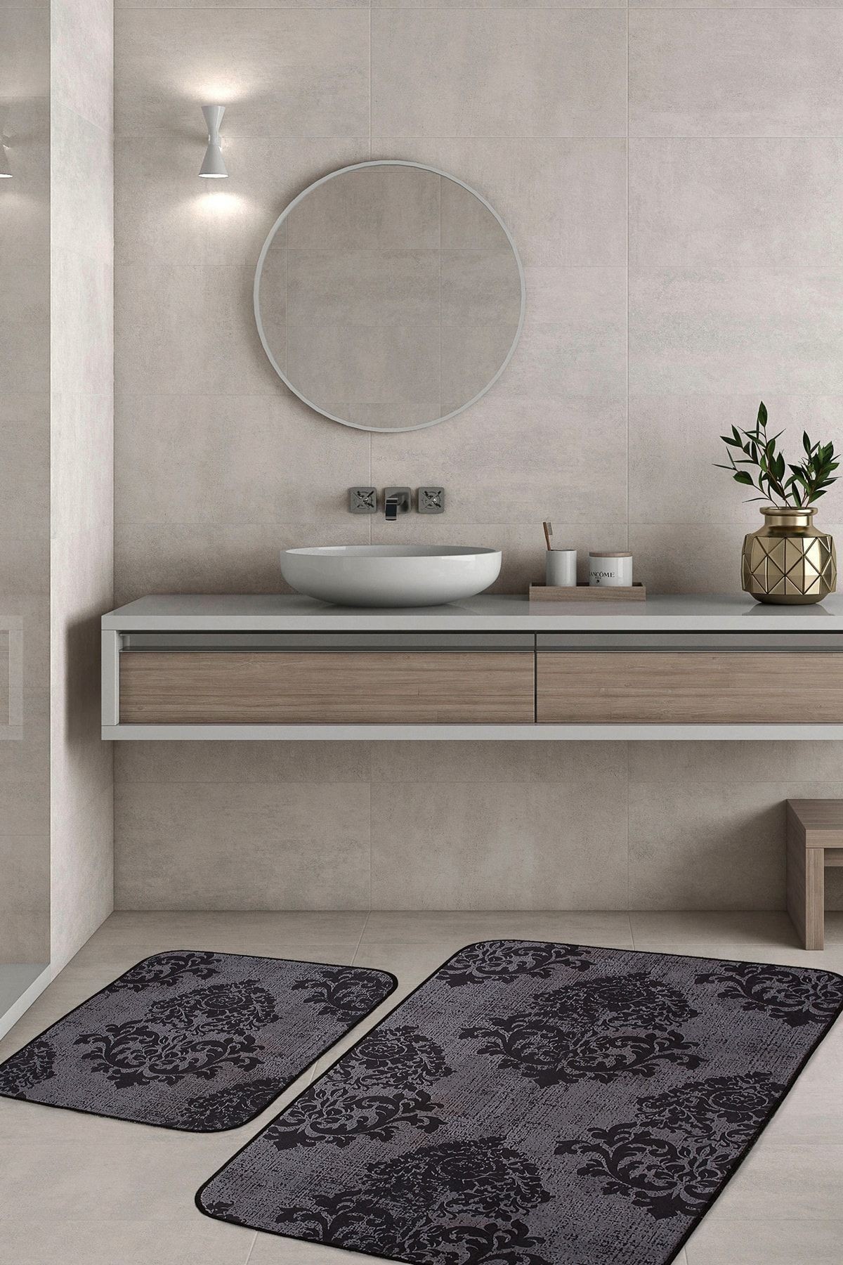 Vintage 2 'li Set Banyo Paspası Kaymaz Taban Banyo Halısı