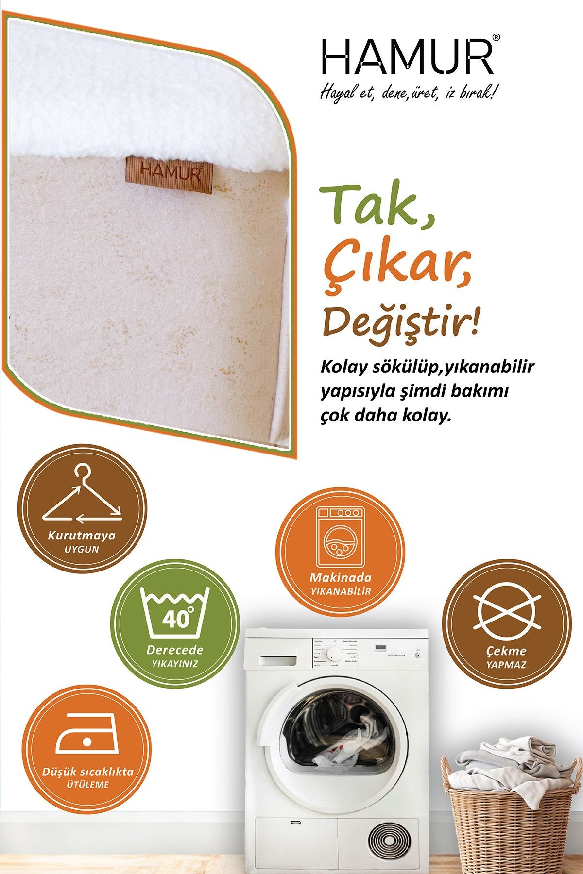 Tek kılıf Puf/Tabure Cepli Kids Solid Bej
