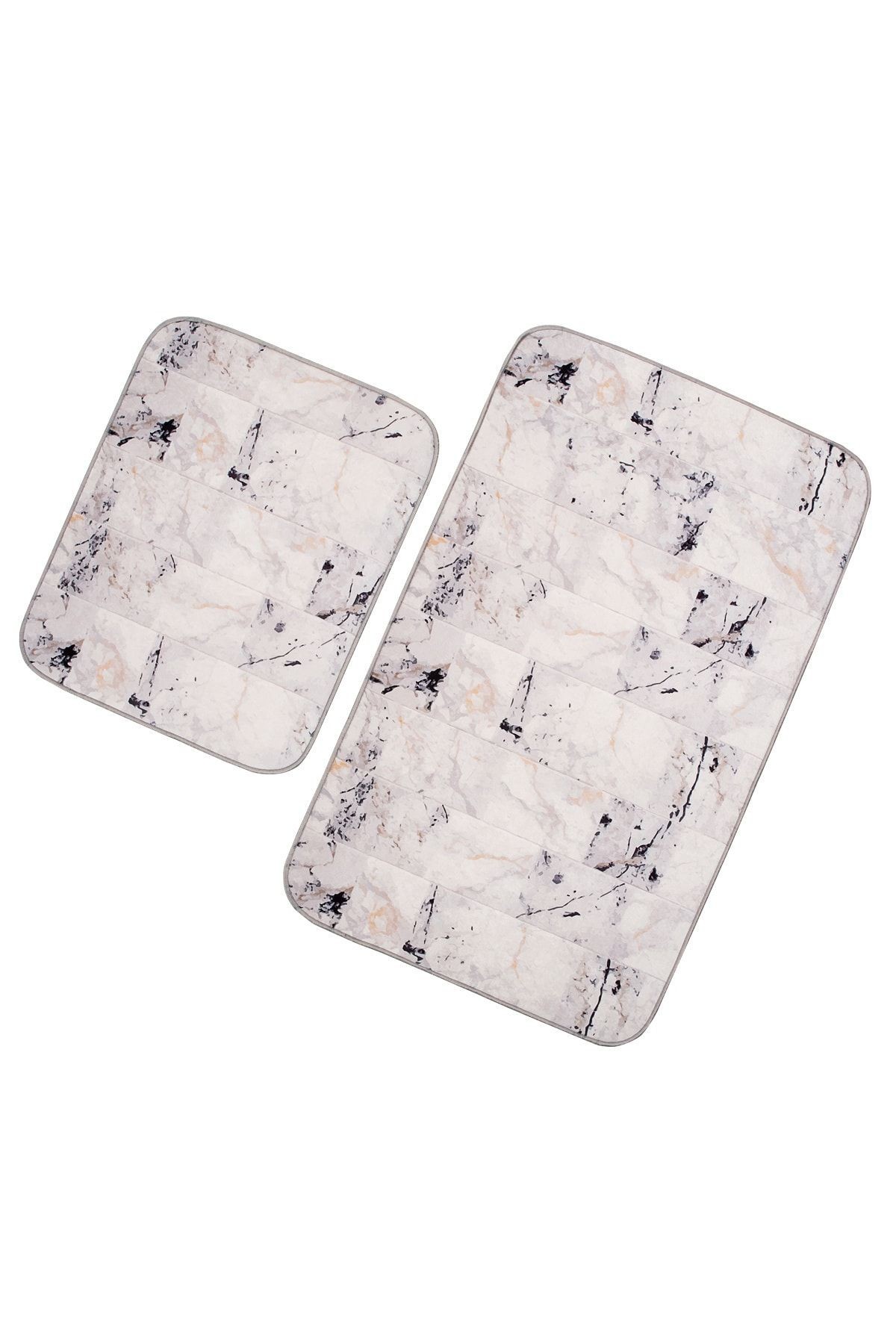 Stone 2 'li Set Banyo Paspası Kaymaz Taban Banyo Halısı
