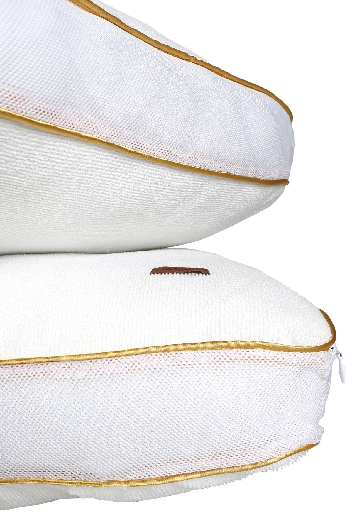 Fermuarlı 2 Adet Yastık Koruyucu Alez Mikrofiber 2 Li Klimalı Kılıf Gold Biyeli