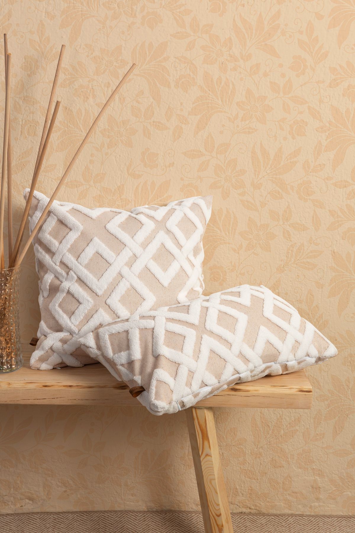 Bohem Punch Kırlent Kılıfı Kılıfı Mila Bej 50x50 cm