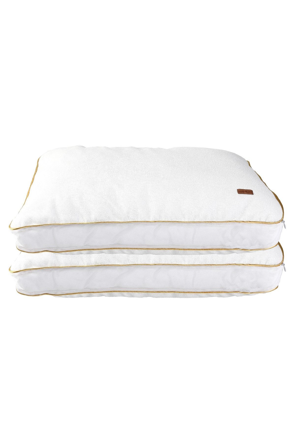 Fermuarlı 2 Adet Yastık Koruyucu Alez Mikrofiber 2 Li Klimalı Kılıf Gold Biyeli