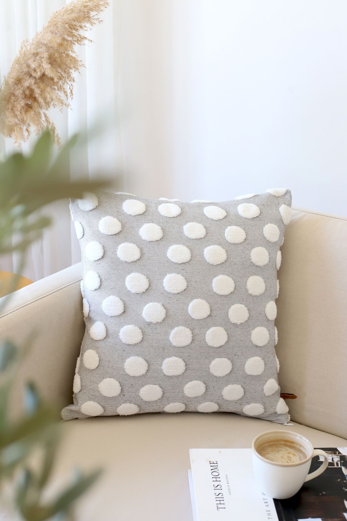 Bohem Punch Kırlent Kılıfı Kılıfı Point Gri 50x50 cm