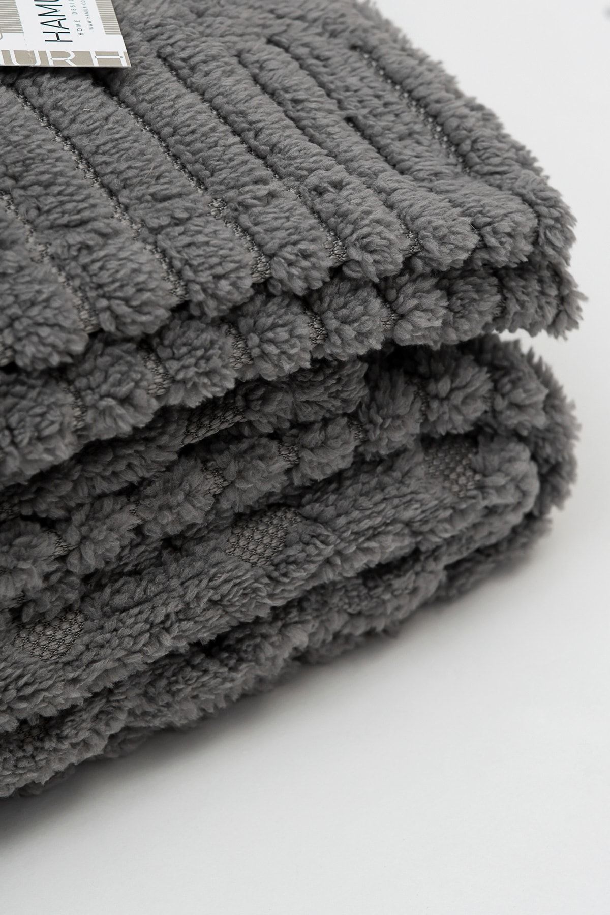 Petek Tek Kişilik Jakarlı Örme Battaniye Koyu Gri