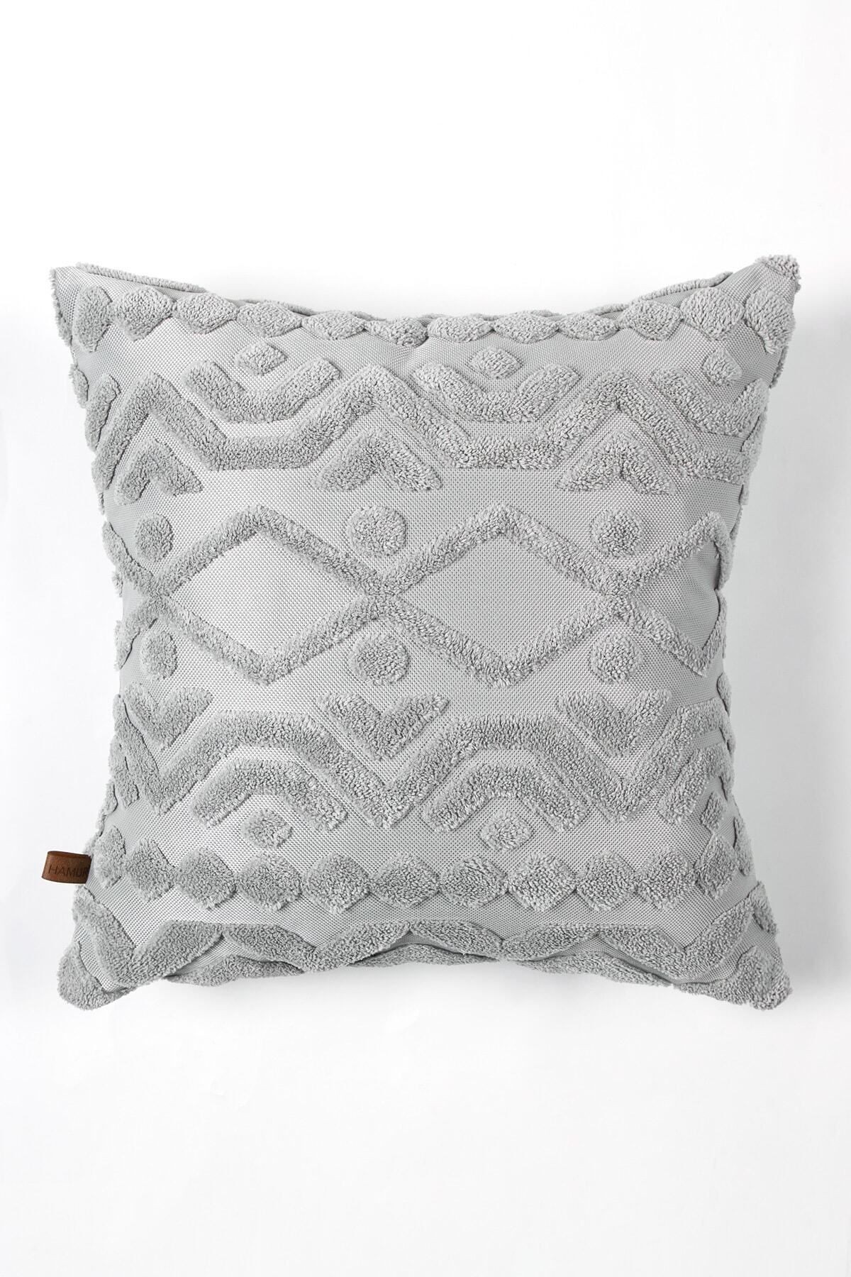 Bohem Özel Tasarım Punch Panç Desen Kare Dekoratif Kırlent Kılıfı Letta Gri 43x43 cm