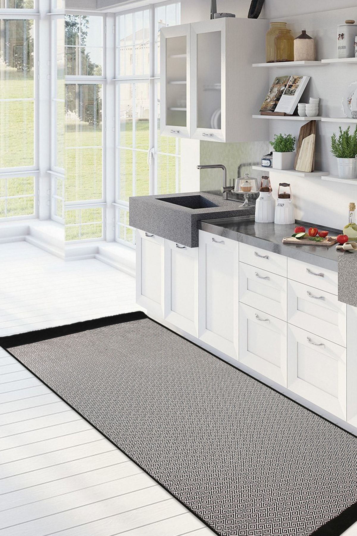 Native Kaymaz Taban Kilim Salon Halısı Mutfak Halısı Koridor Halısı Laby Siyah